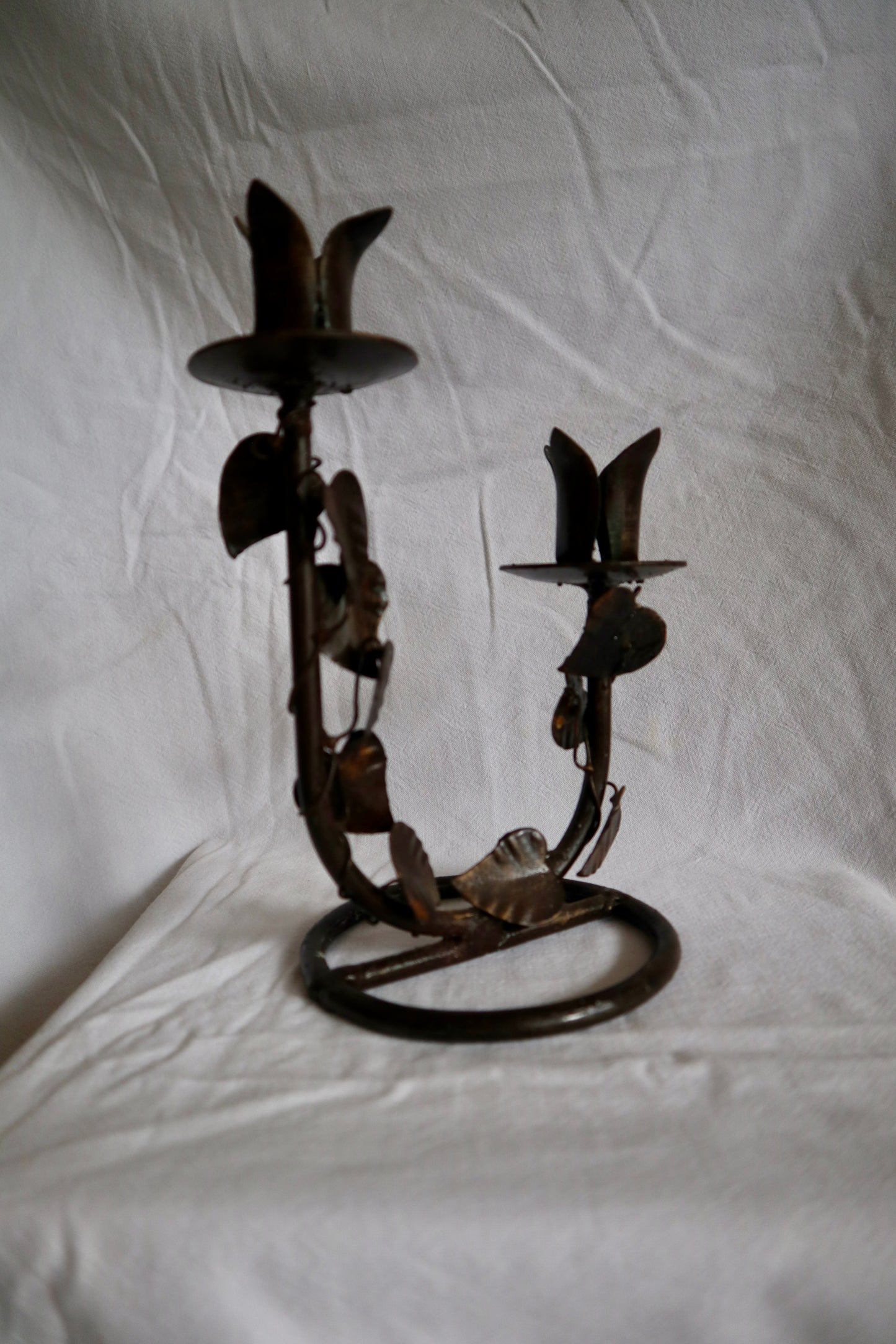 Vintage vine leaf double candelabra