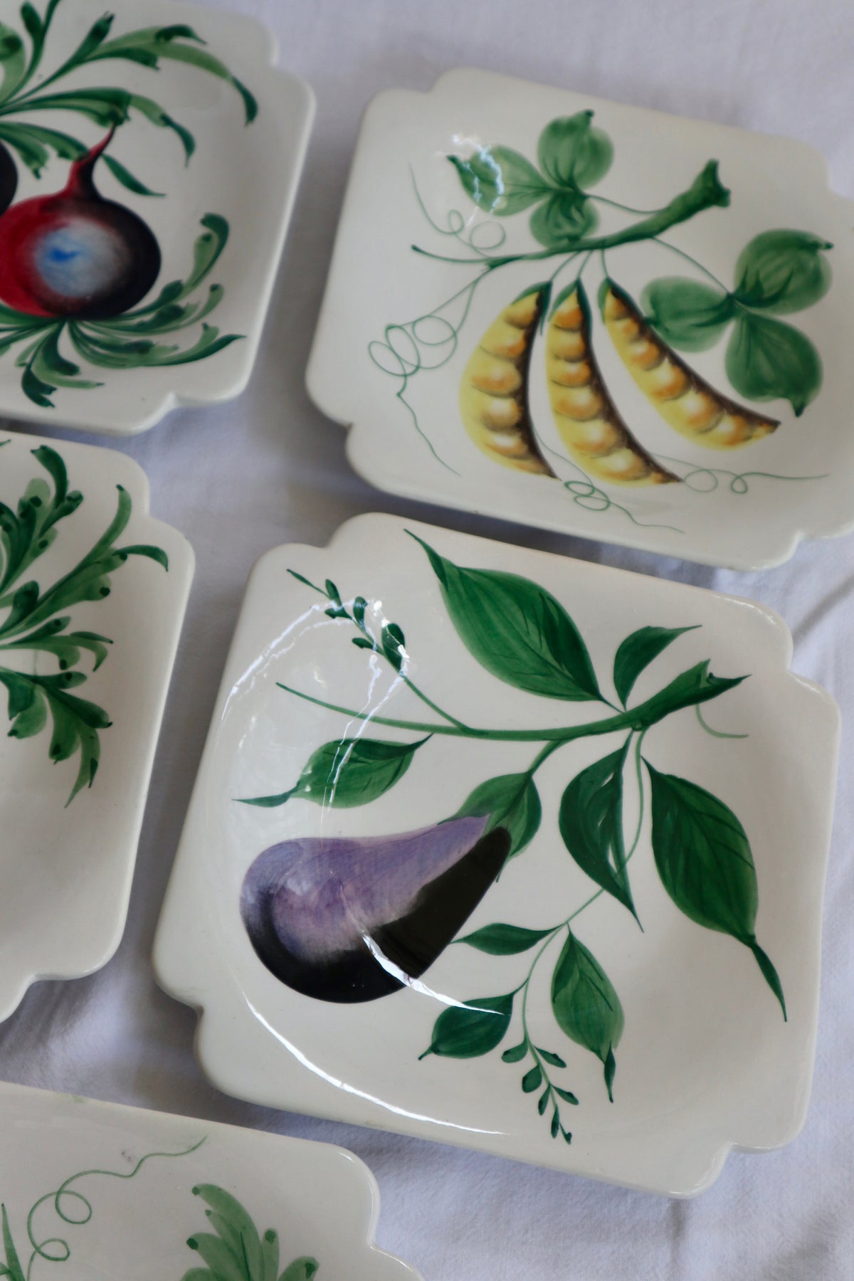 Set of handpainted vintage Italian vegetable plates