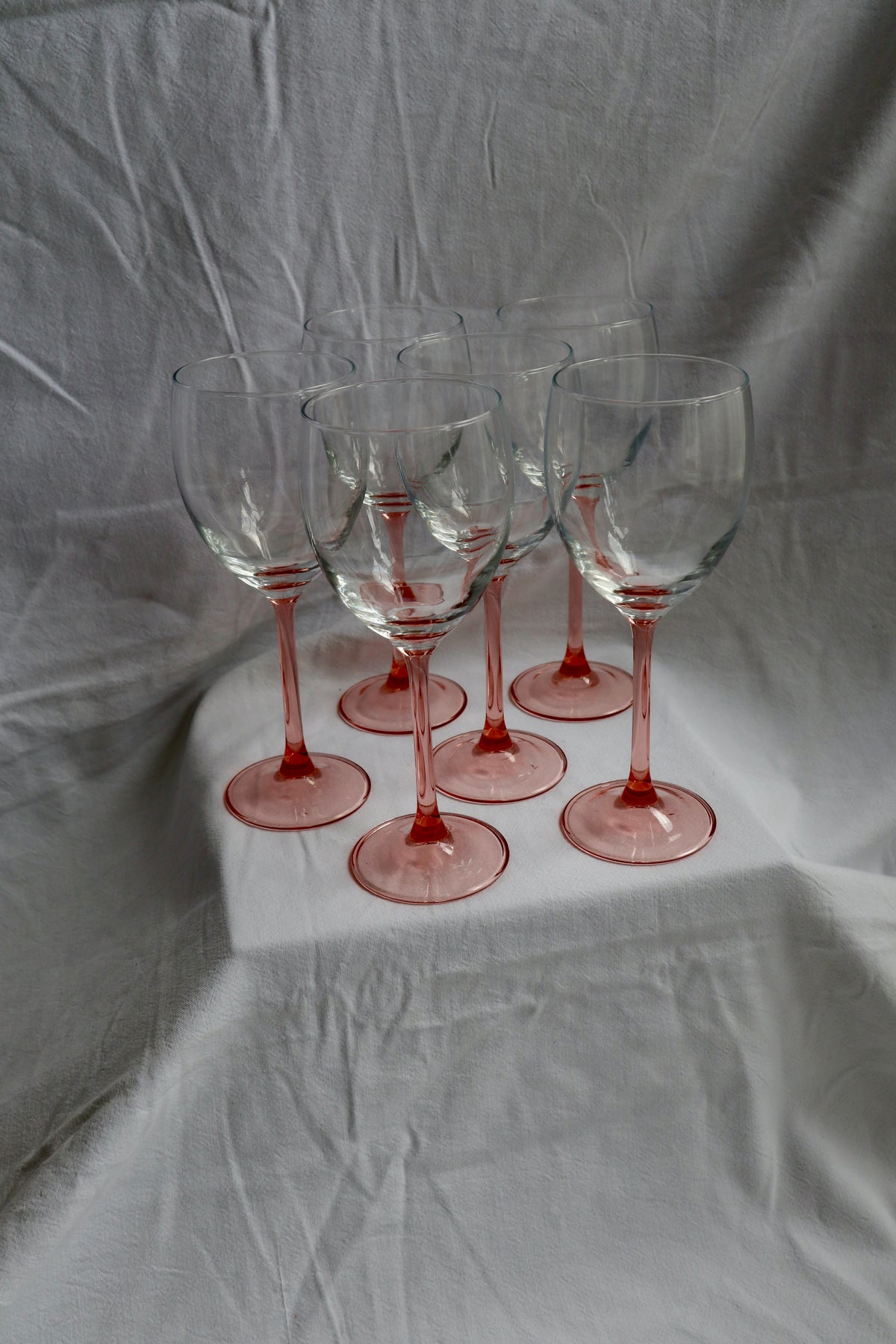 Pink stemmed French vintage wine glasses, set of 6