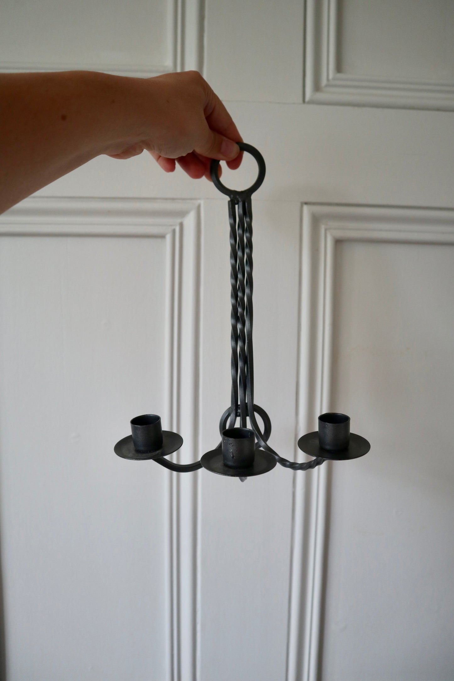 Pair of vintage wrought iron triple candle sconces