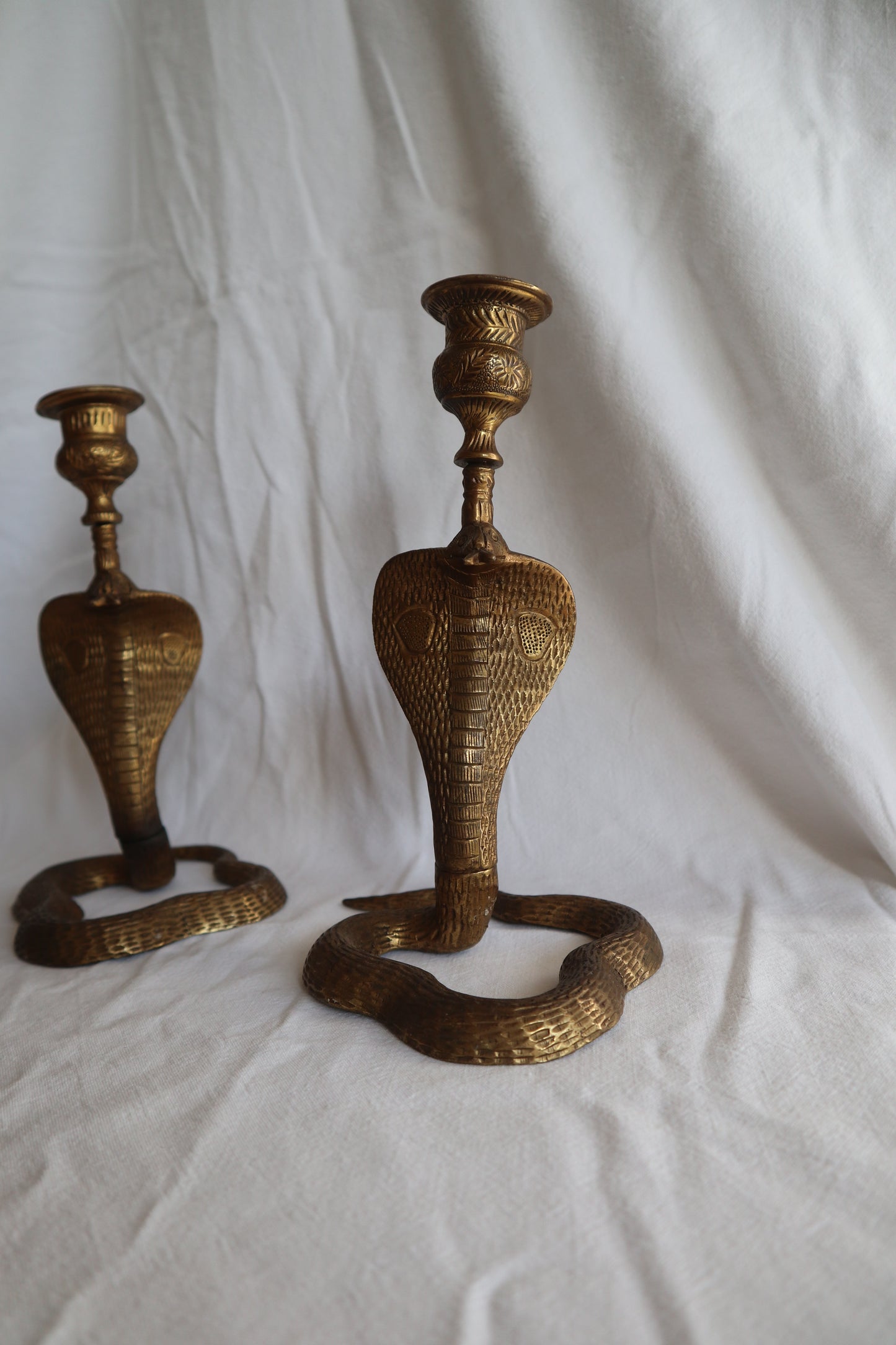 Pair of vintage brass snake candlesticks