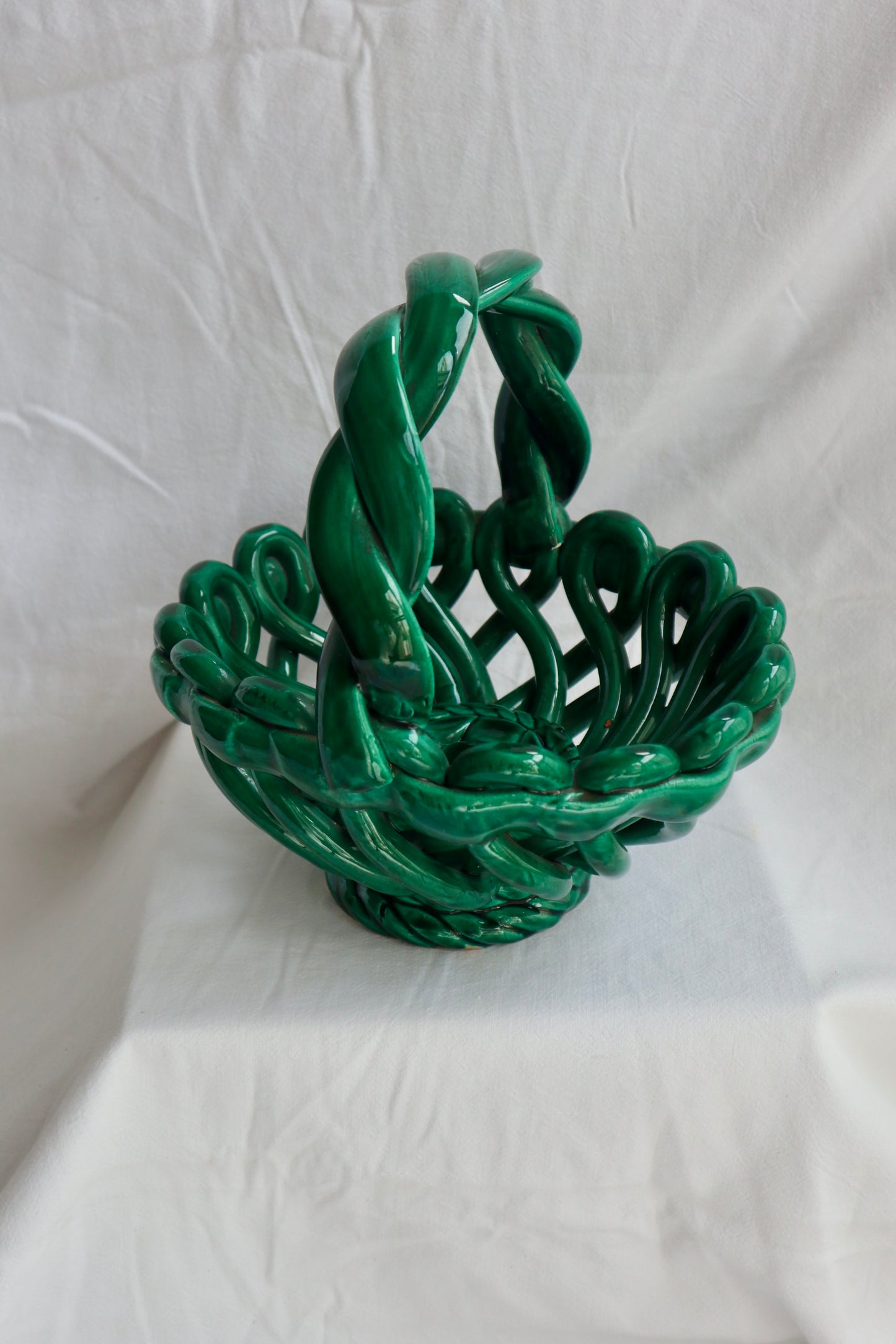 Vallauris woven ceramic emerald basket