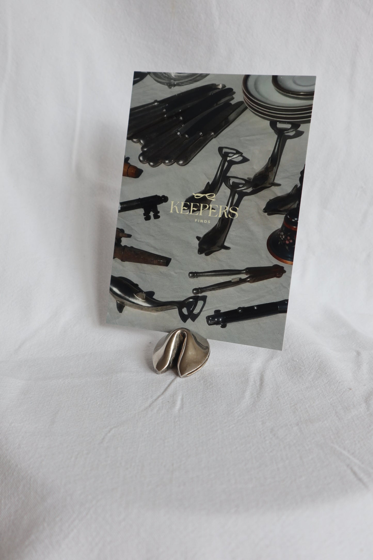Set of 4 vintage silver fortune cookie placecard holders