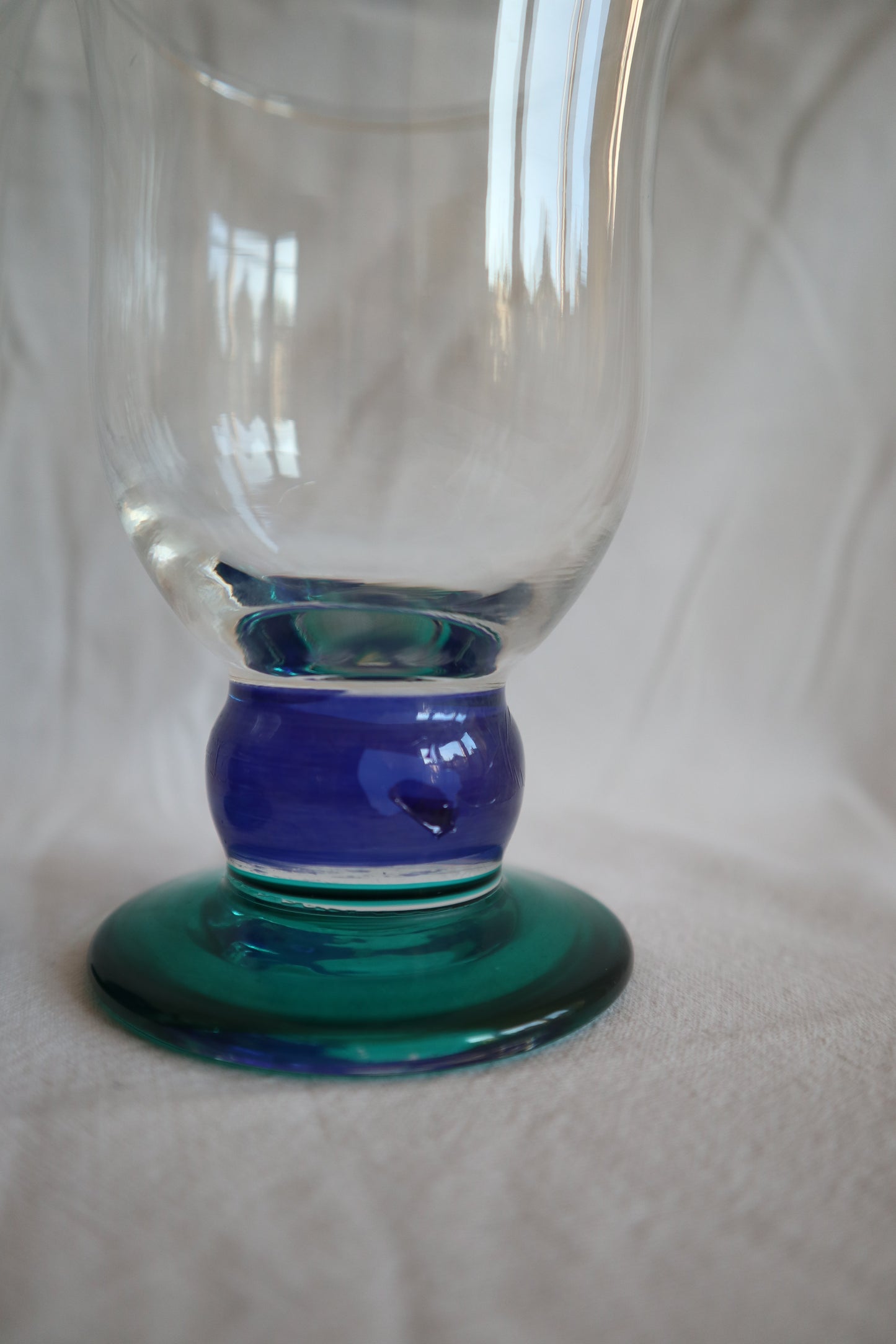 Set of 6 mid century coloured stem glass goblets