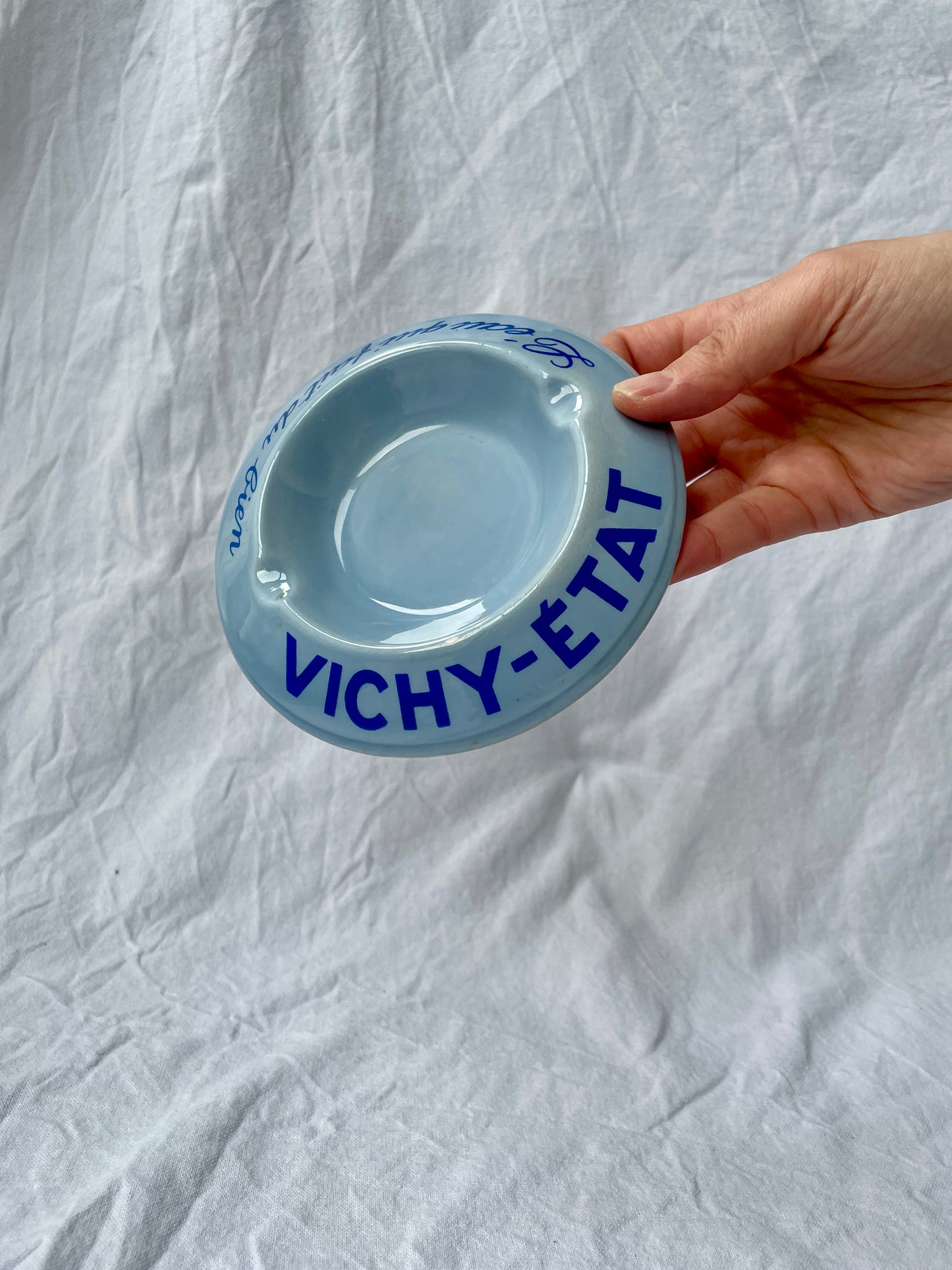 Vichy-Etat Blue Ceramic Vintage French Ashtray