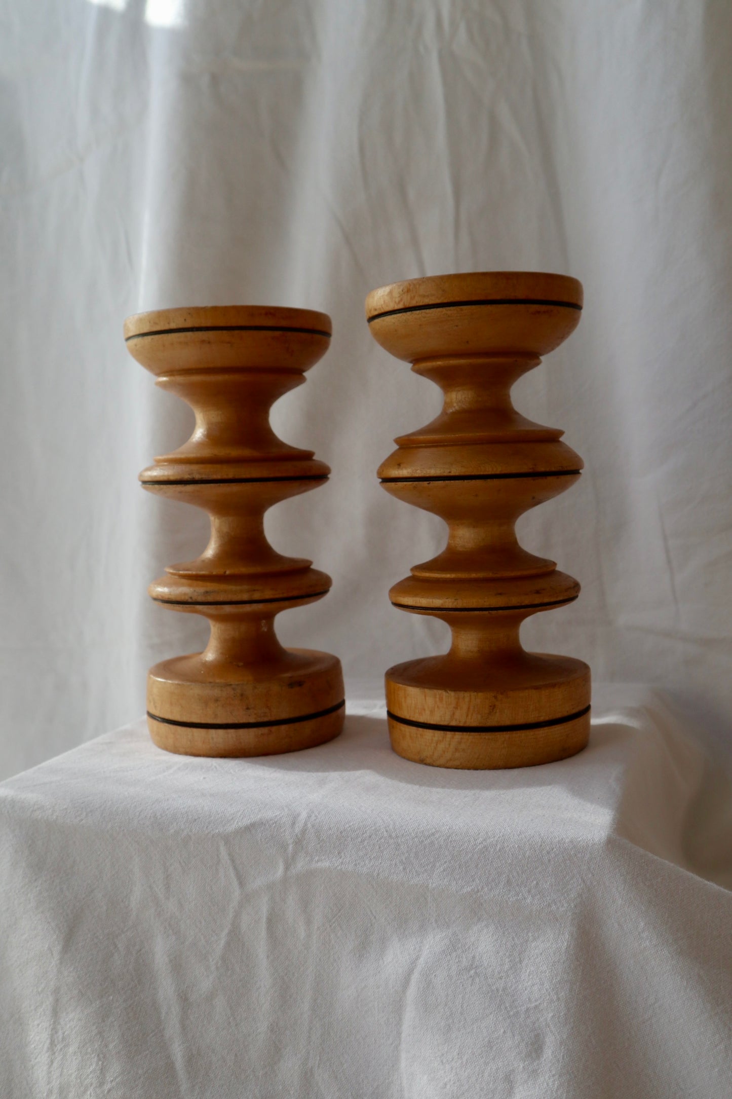 Handmade vintage bobbin spool candlesticks