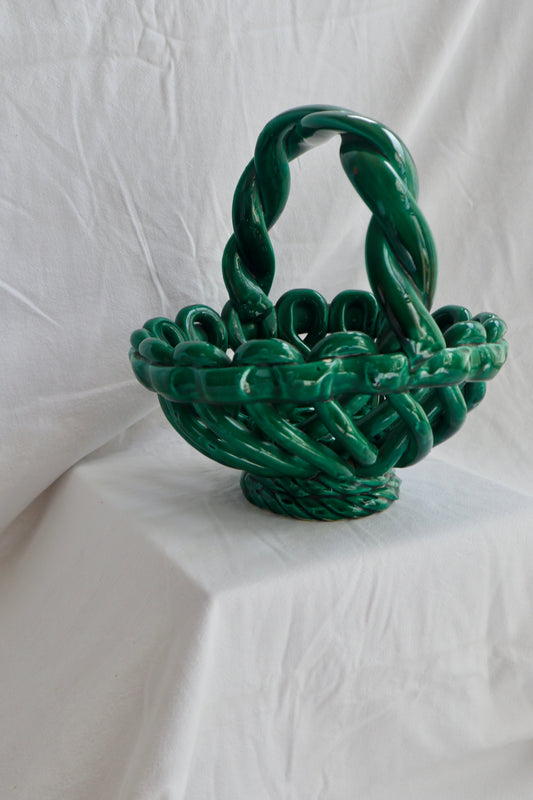 Vallauris woven ceramic emerald basket