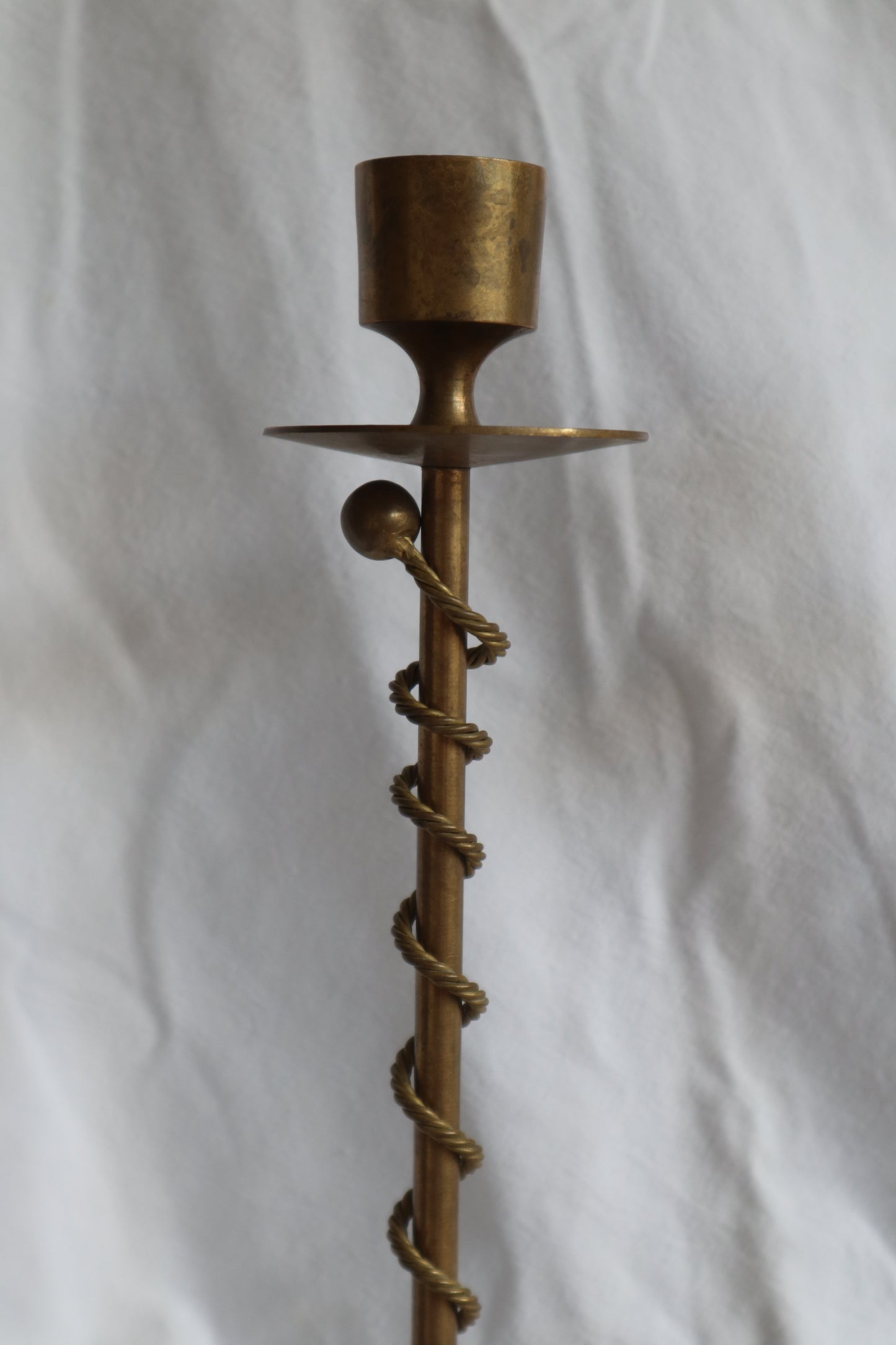 Braided, twisted sculptural brass candlesticks