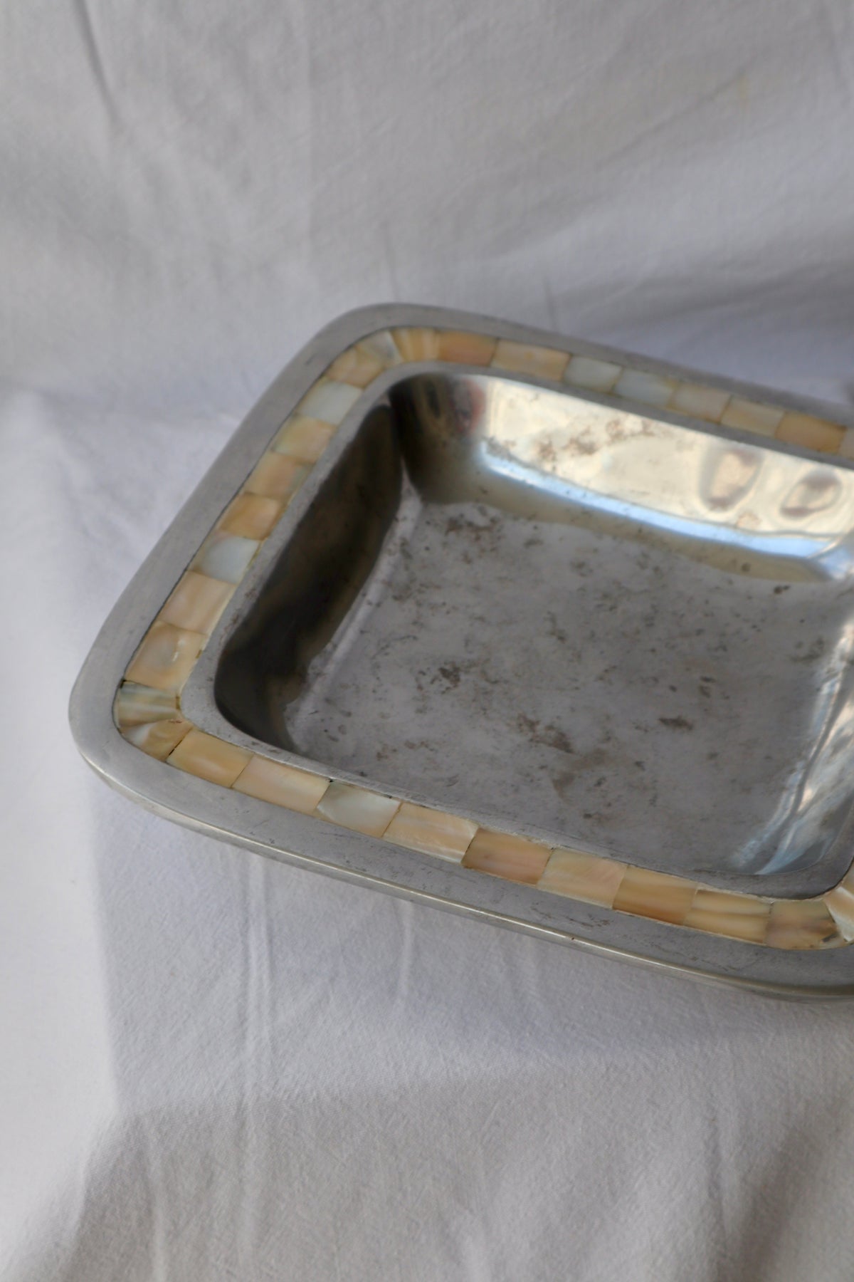 Silver-tone and capiz catch-all dish