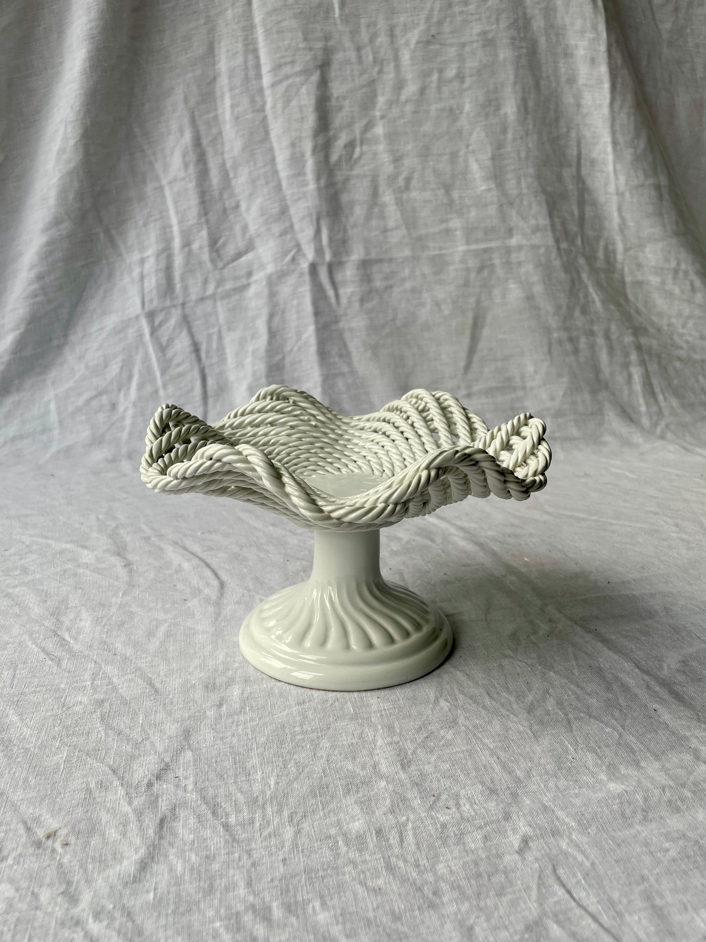 Italian handwoven ceramic pedestal platter