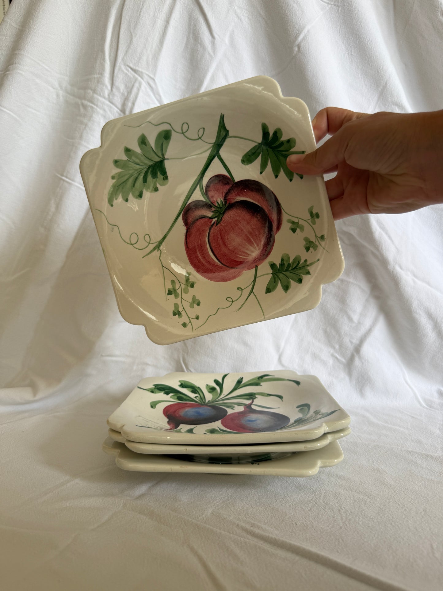 Set of handpainted vintage Italian vegetable plates