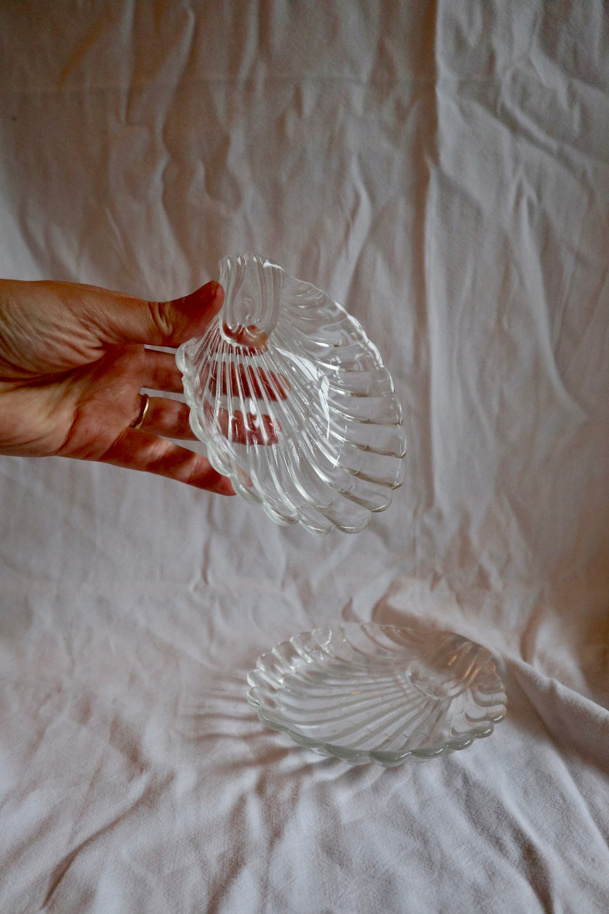 Pair of glass shell trinket dishes