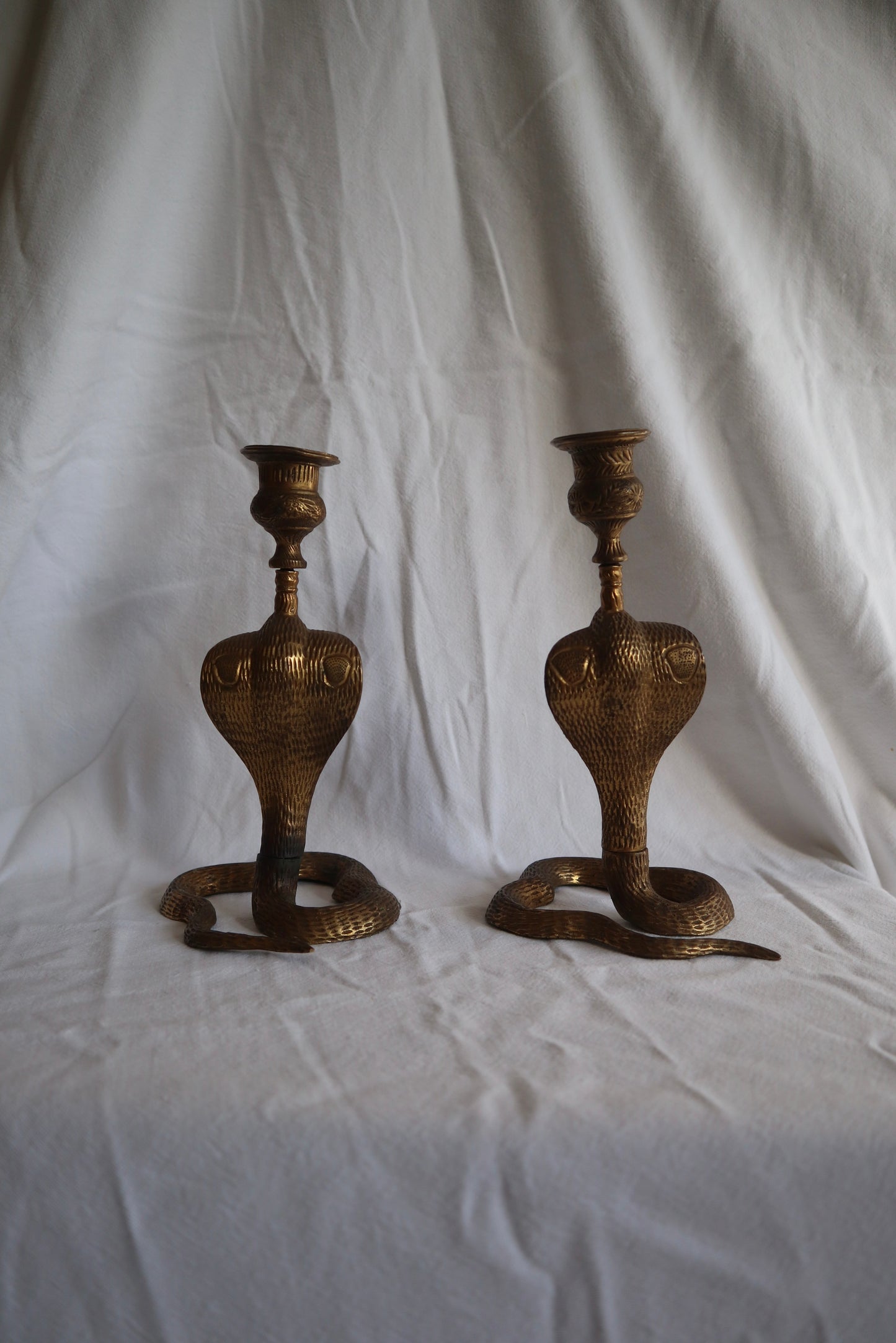 Pair of vintage brass snake candlesticks