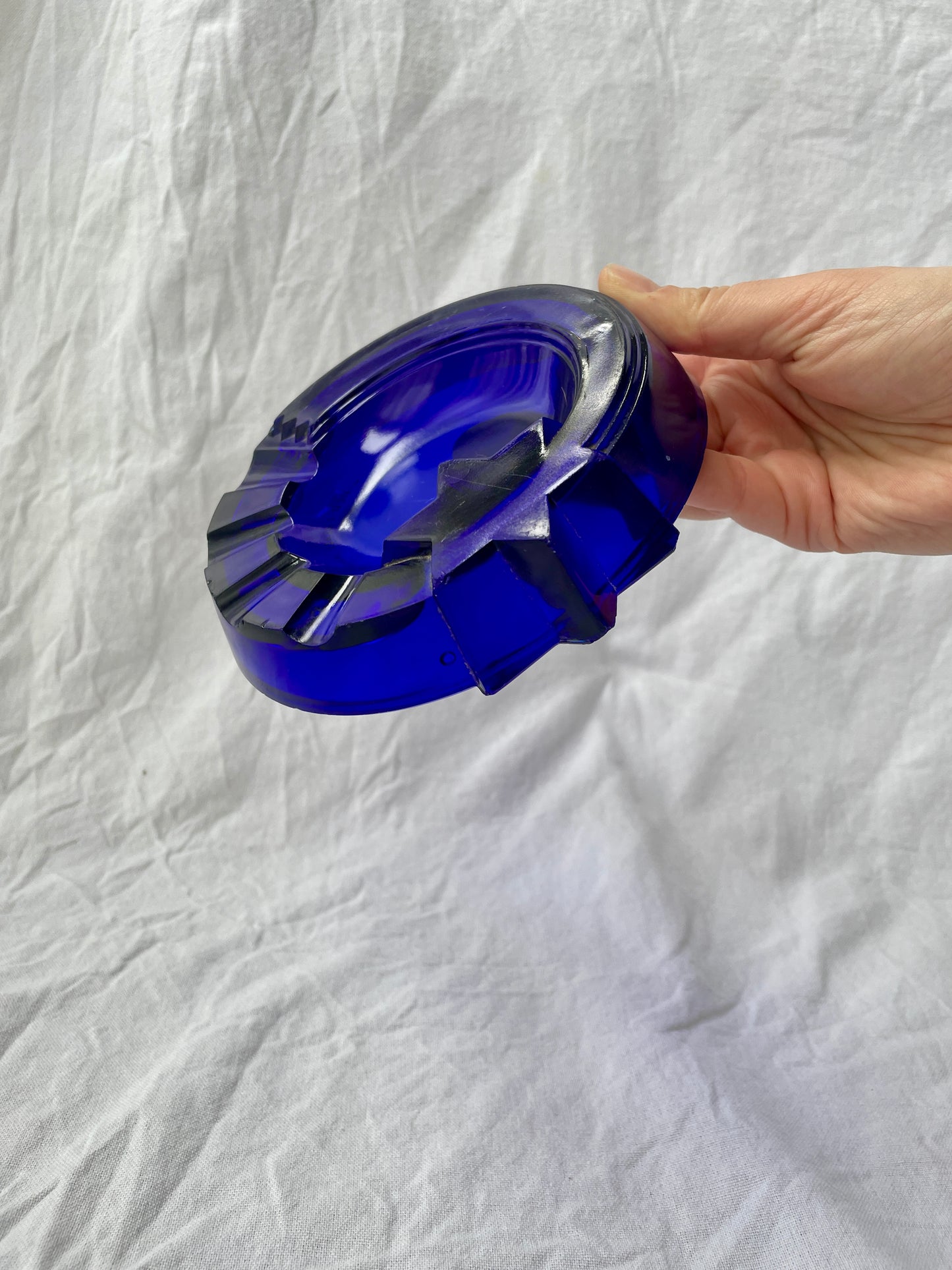 Cobalt Blue Glass Vintage French Ashtray