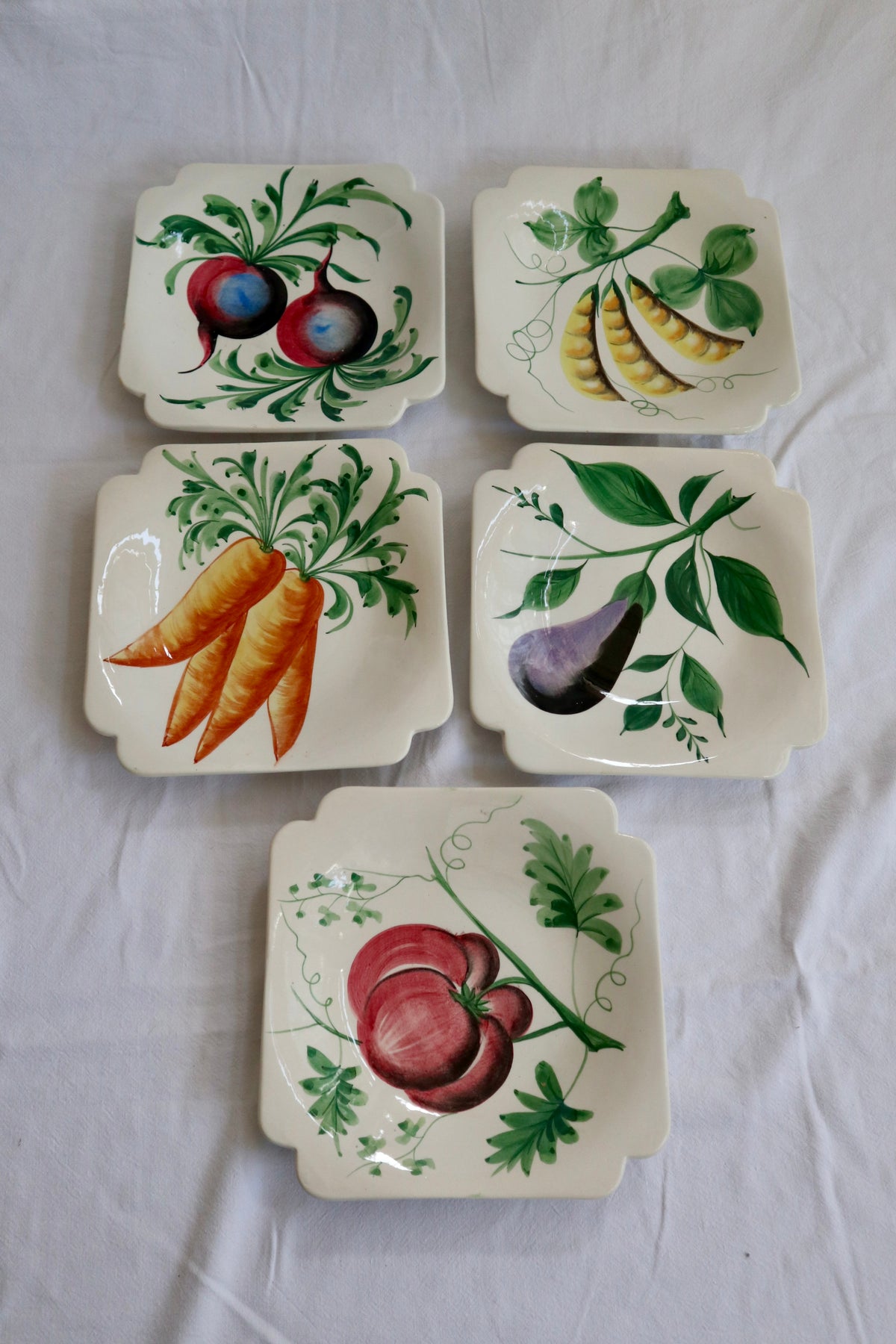 Set of handpainted vintage Italian vegetable plates