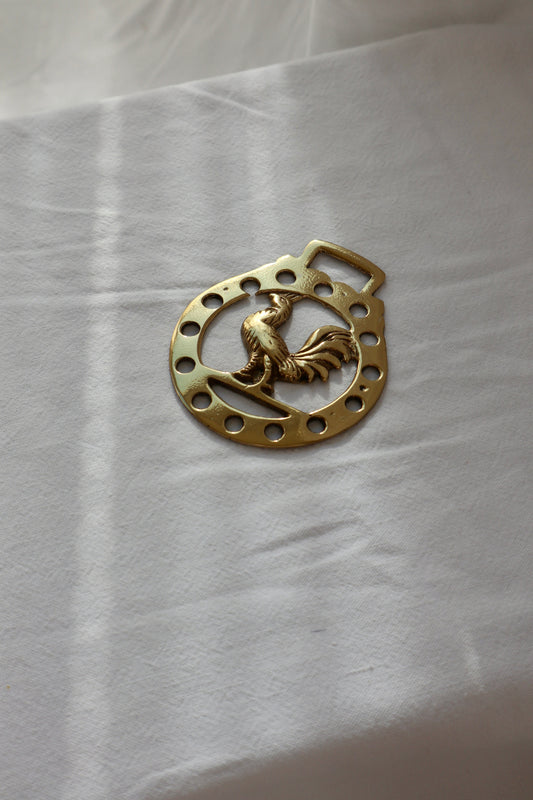 Vintage solid brass chicken medallion
