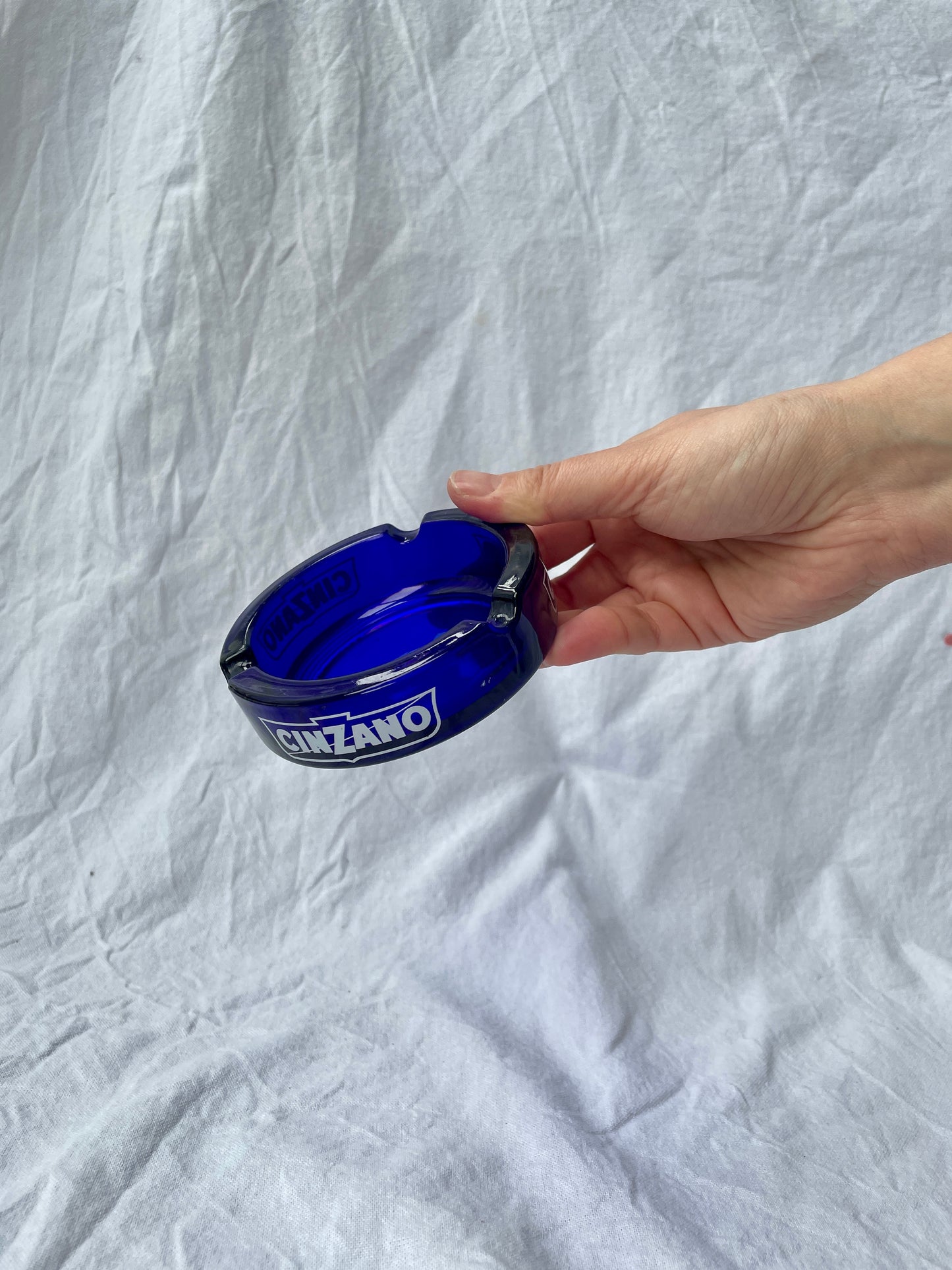 Cobalt Blue Glass Cinzano Vintage French Ashtray