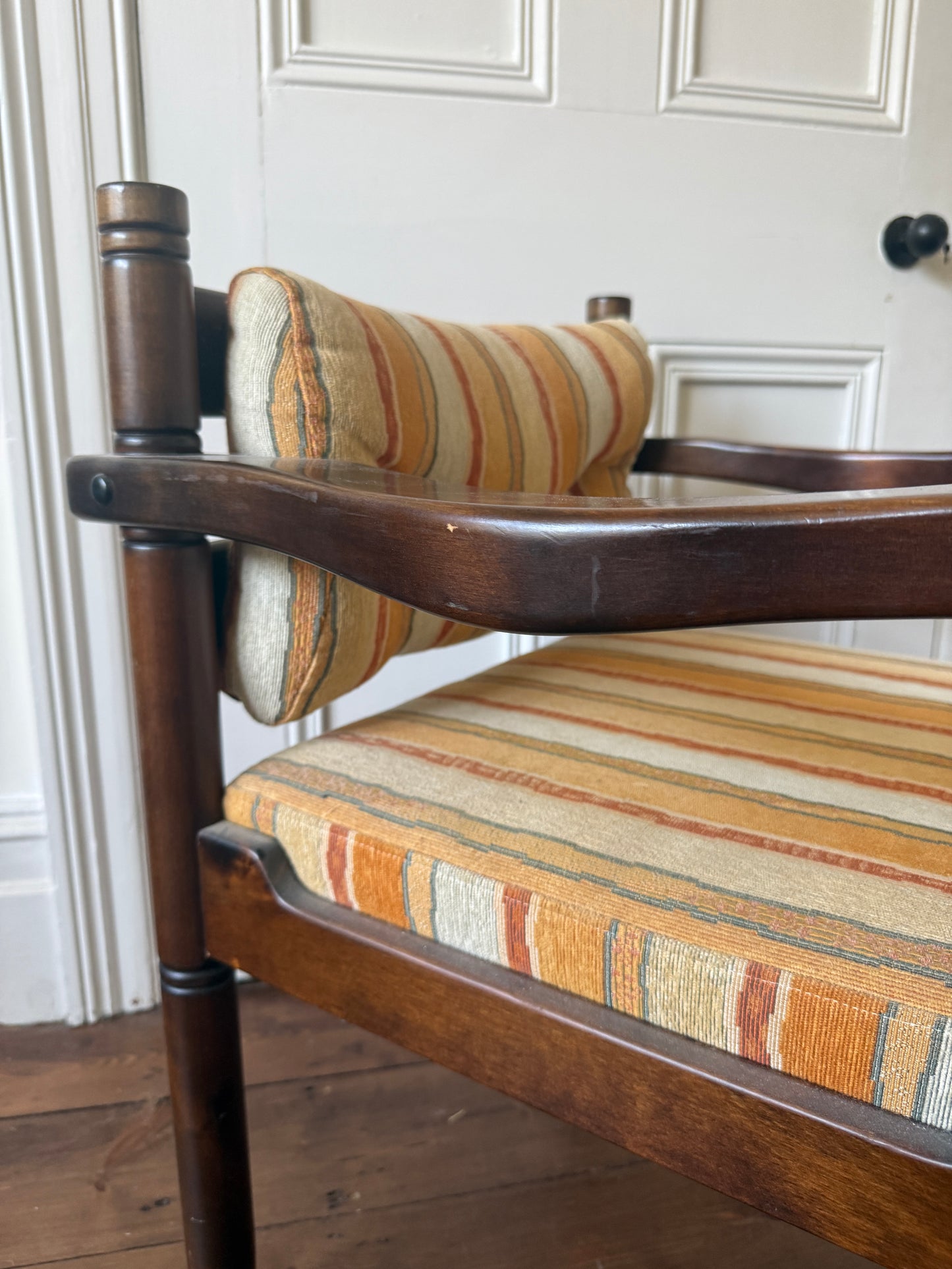 Set of 4 mid century turned wood carver chairs