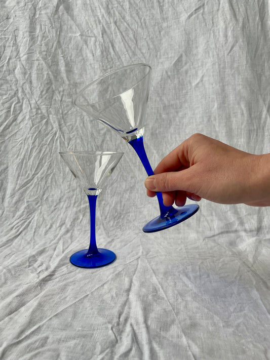 Blue stemmed martini glasses