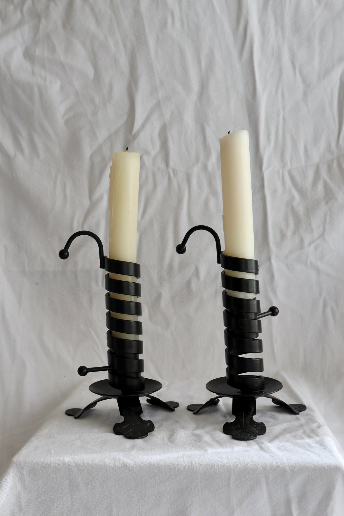 Pair of wrought iron courting candles