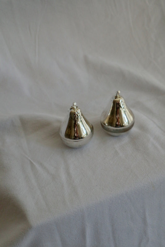 Pair of silver plated pear-shaped salt and pepper shakers