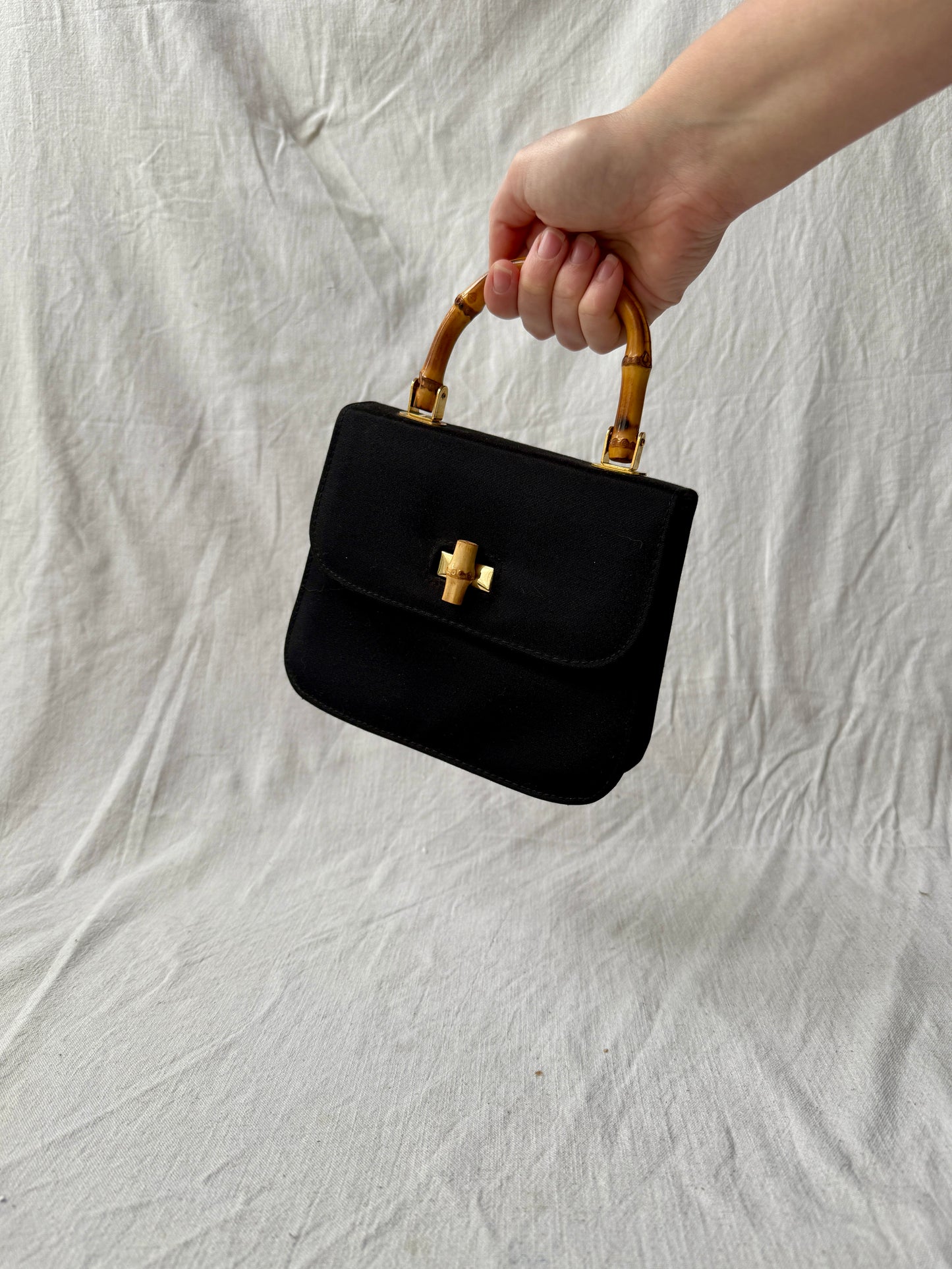 Bamboo handled structured handbag