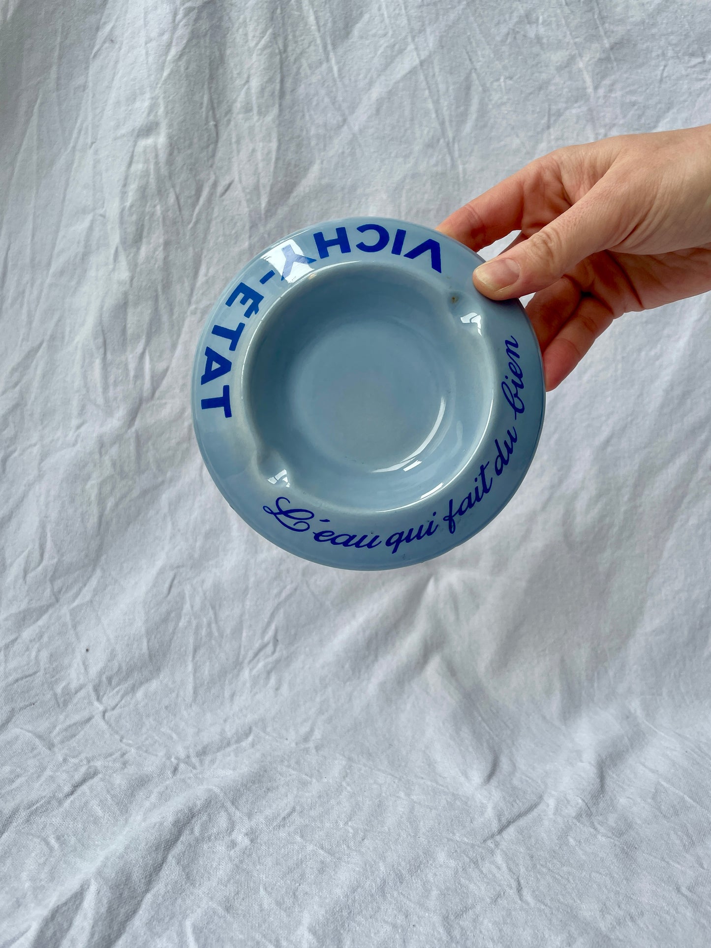 Vichy-Etat Blue Ceramic Vintage French Ashtray