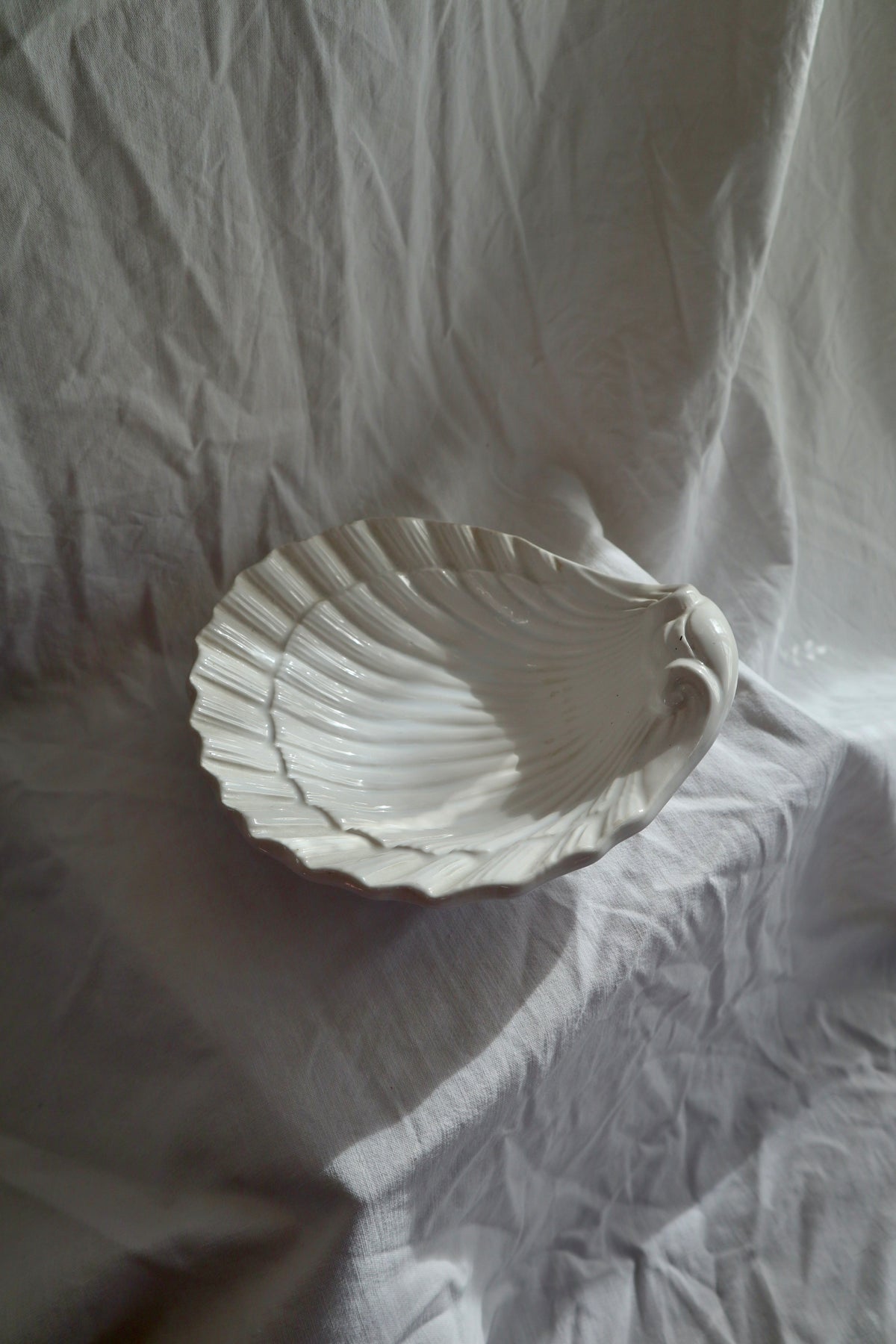 Vintage white ceramic shell bowl
