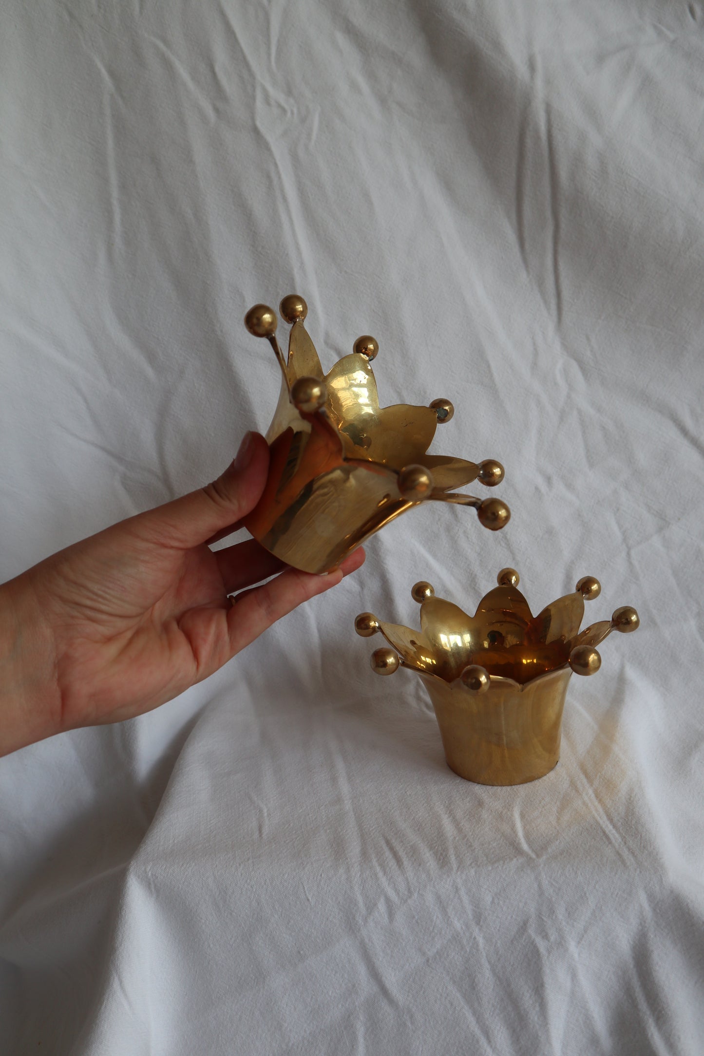 Vintage brass crown-shaped candle votives