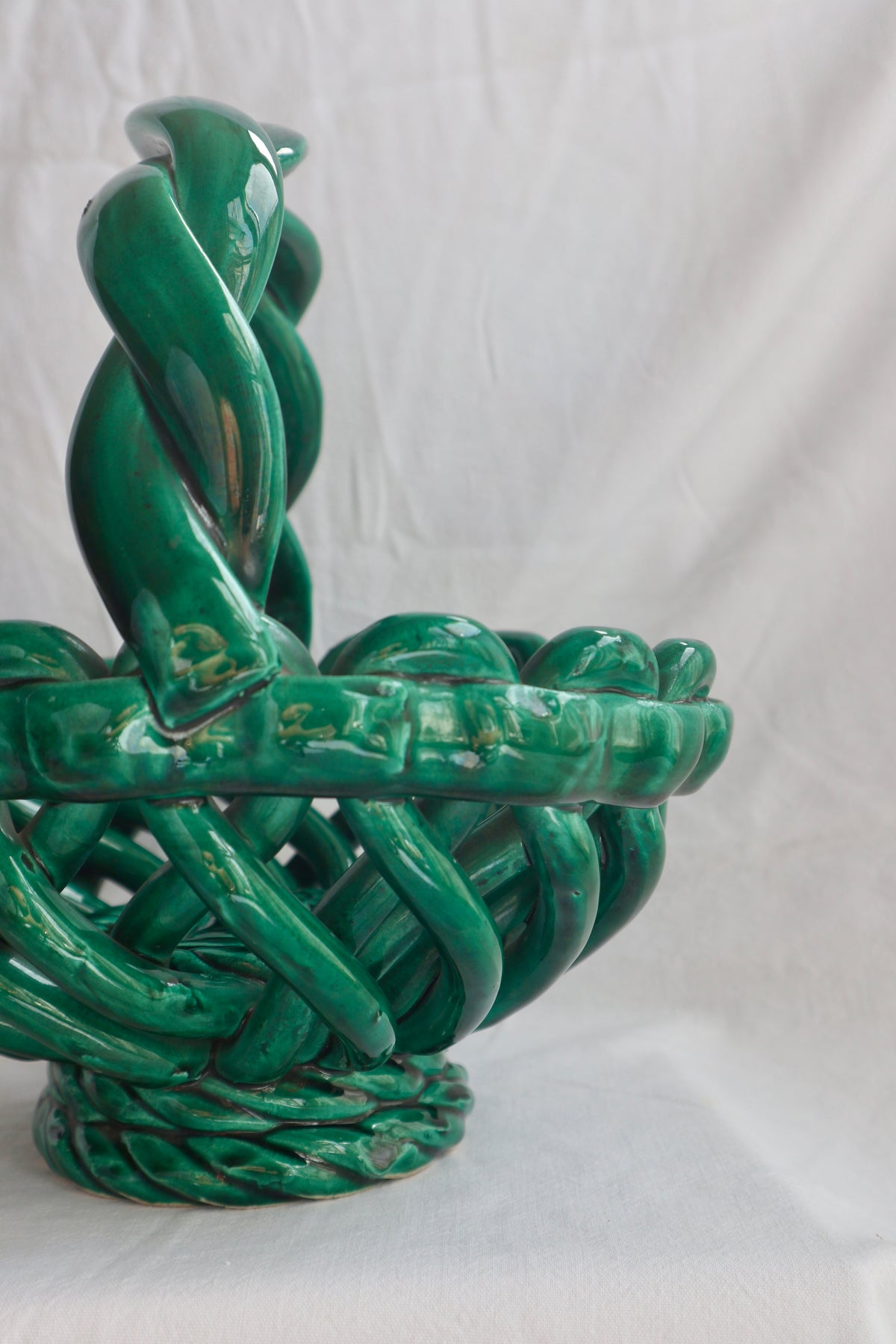 Vallauris woven ceramic emerald basket
