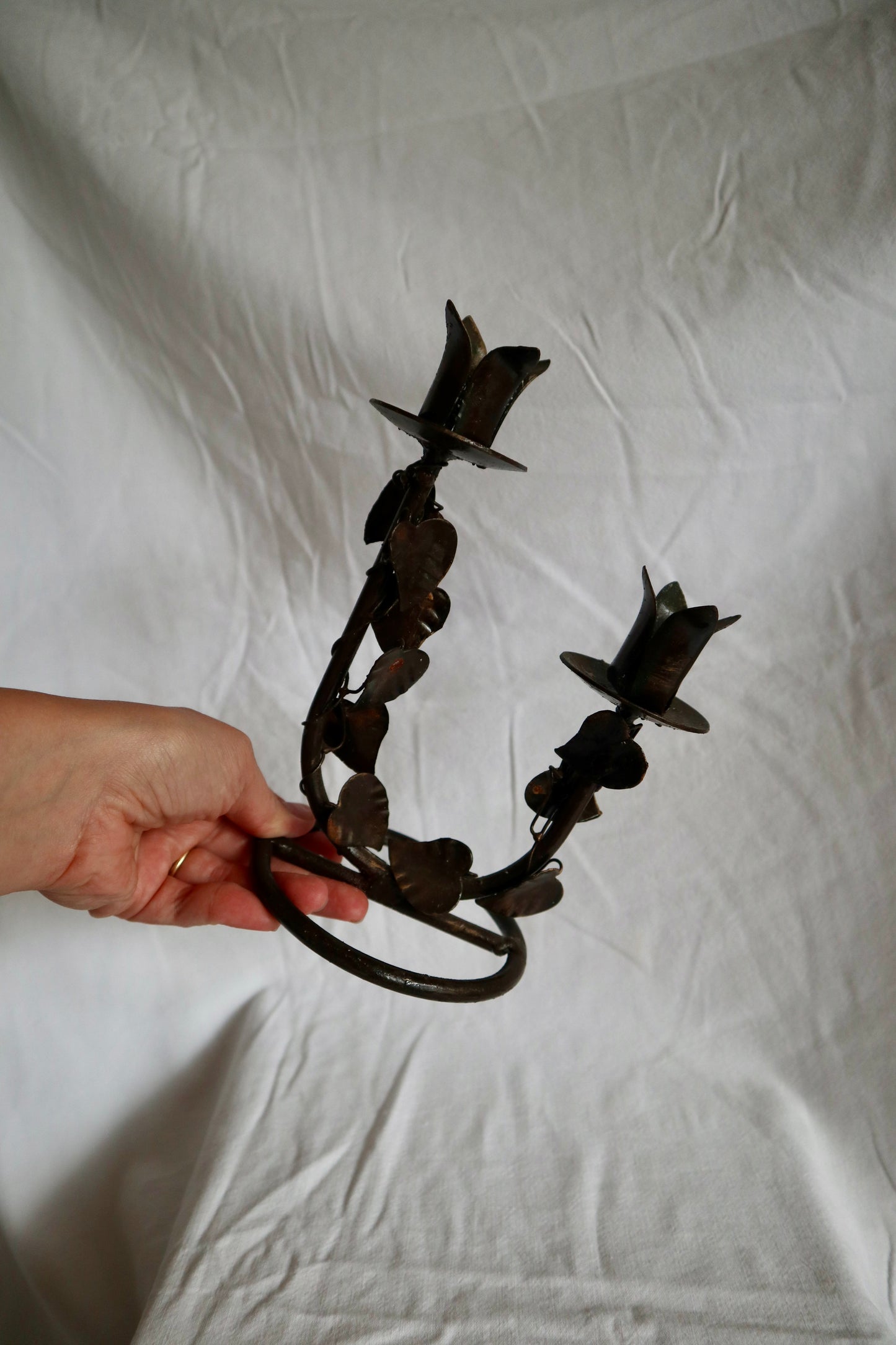 Vintage vine leaf double candelabra