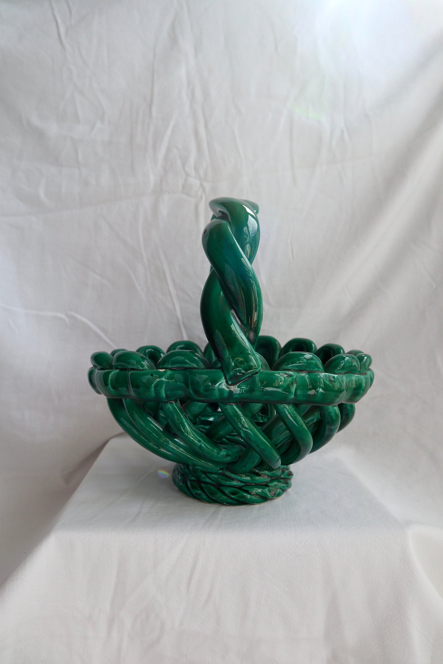 Vallauris woven ceramic emerald basket
