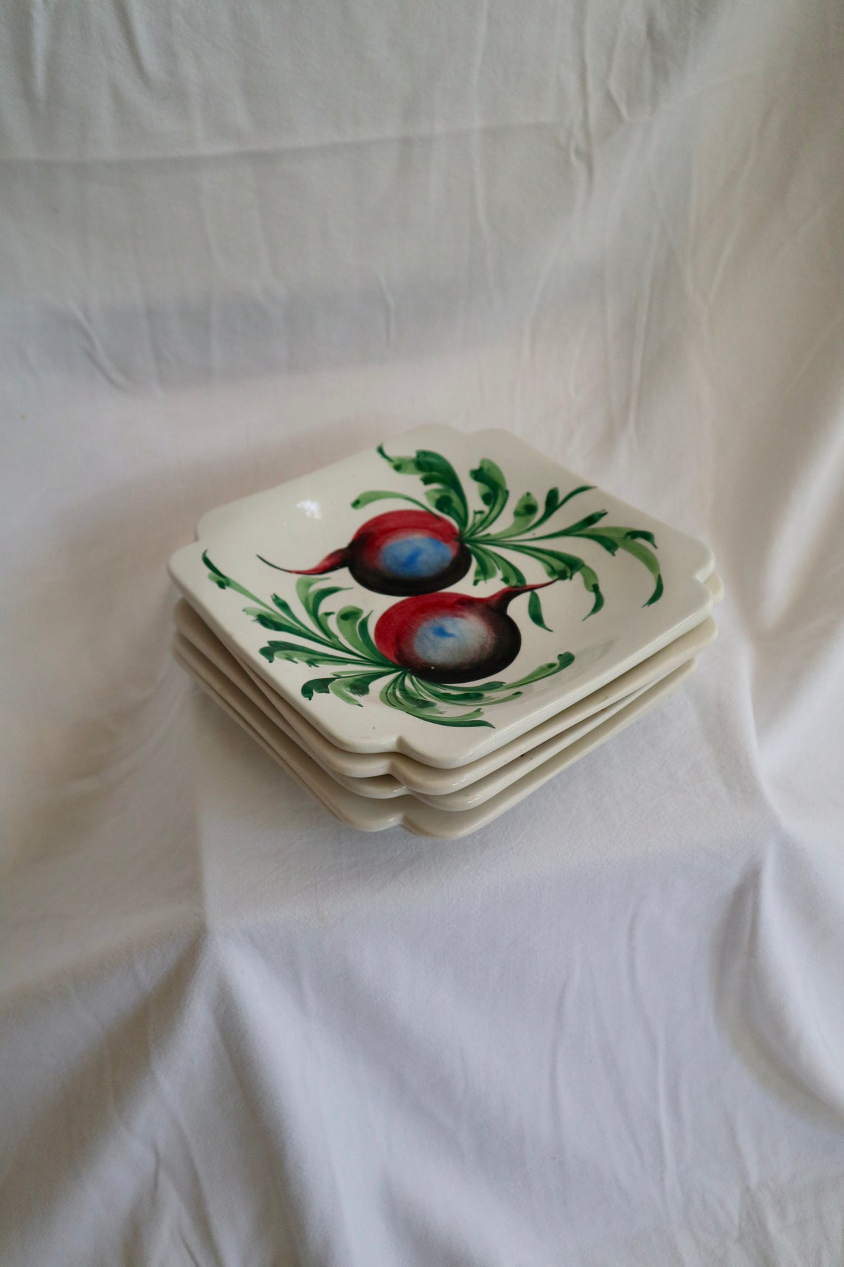 Set of handpainted vintage Italian vegetable plates