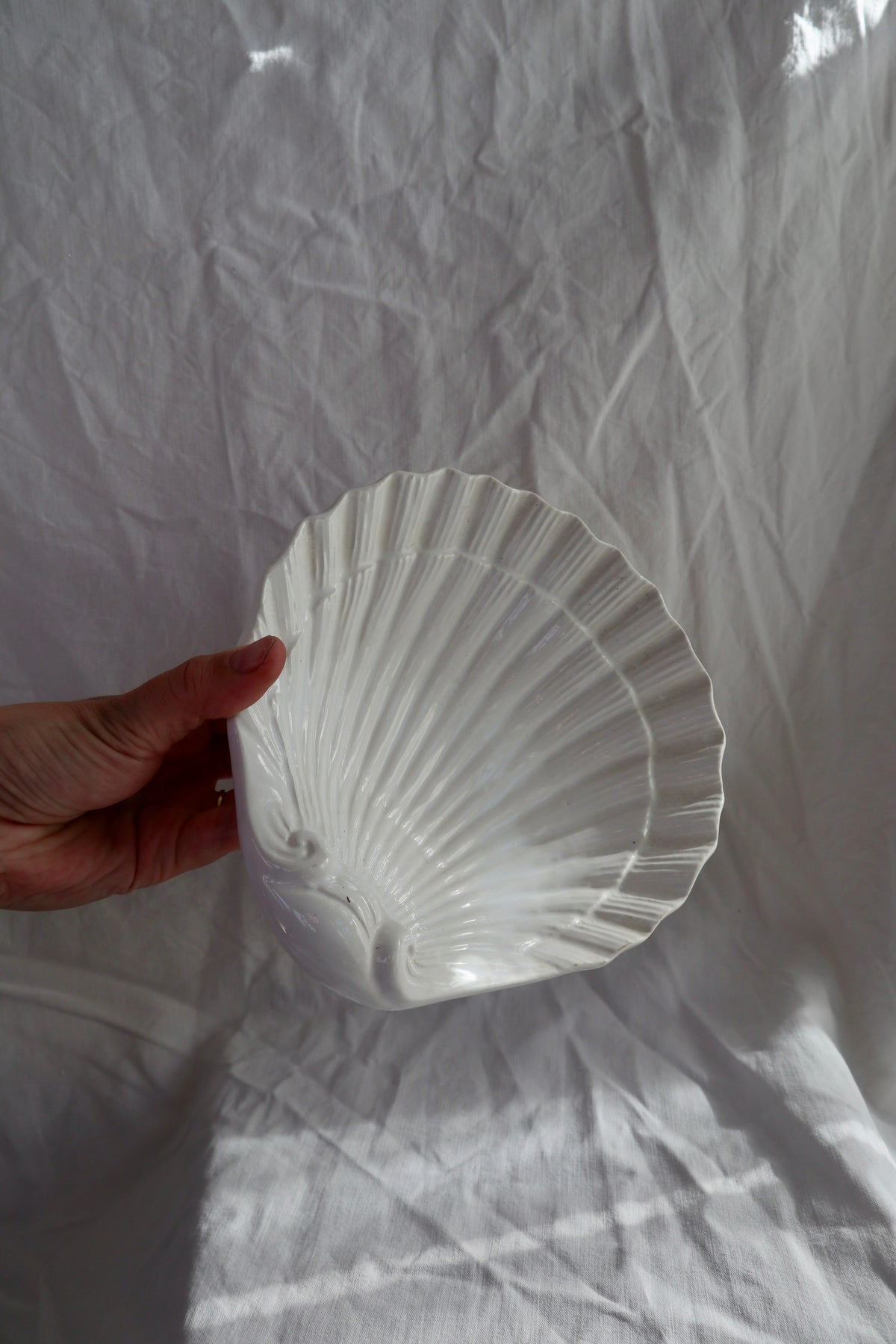 Vintage white ceramic shell bowl