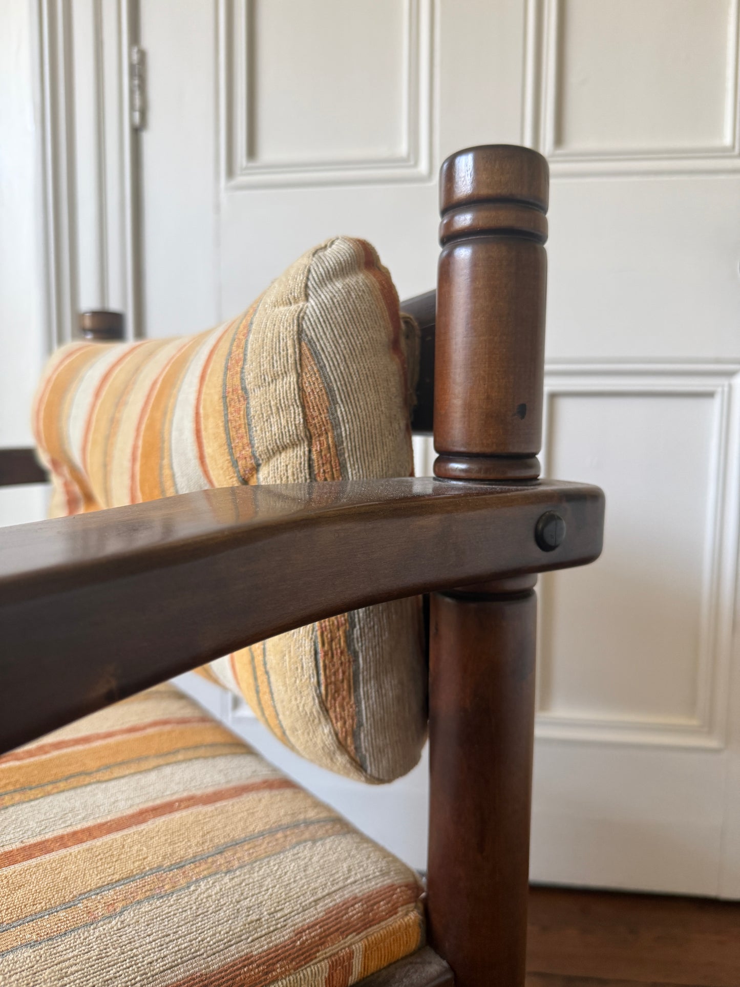Set of 4 mid century turned wood carver chairs