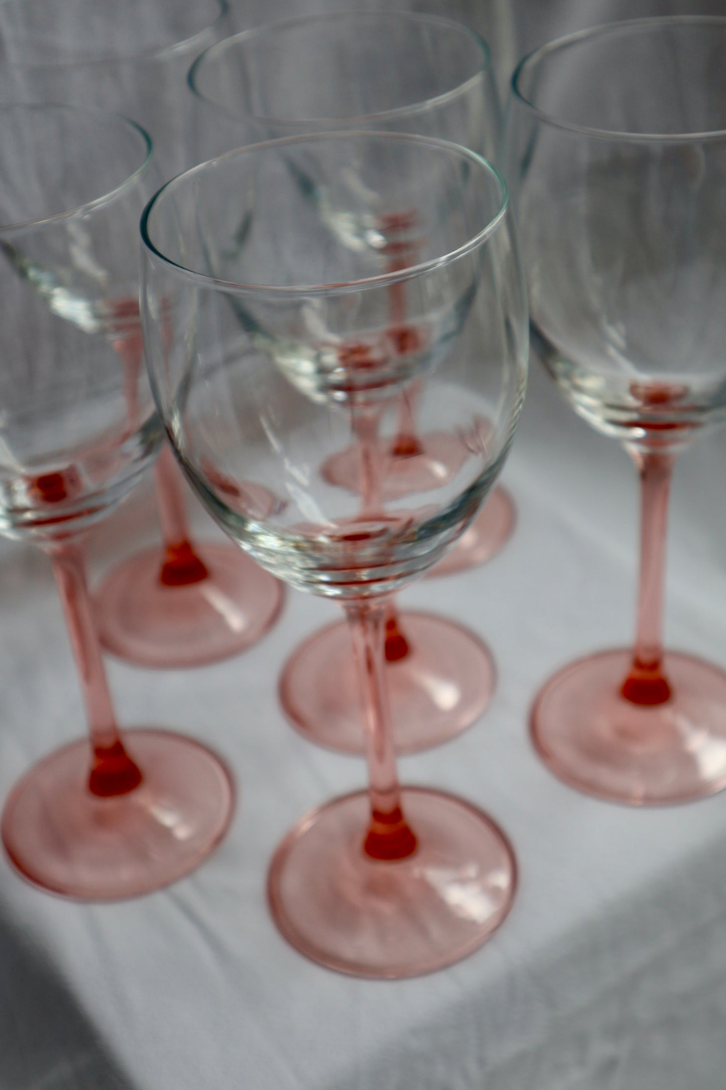 Pink stemmed French vintage wine glasses, set of 6
