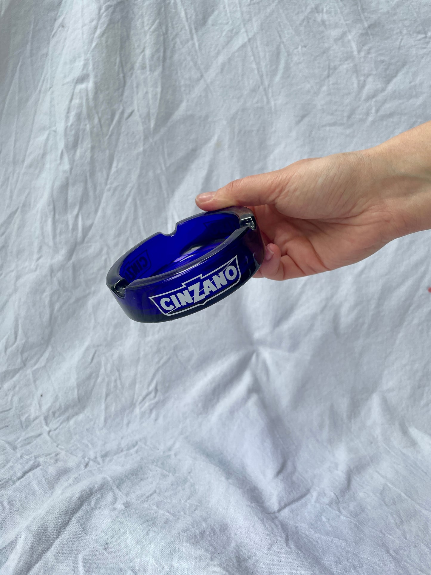 Cobalt Blue Glass Cinzano Vintage French Ashtray