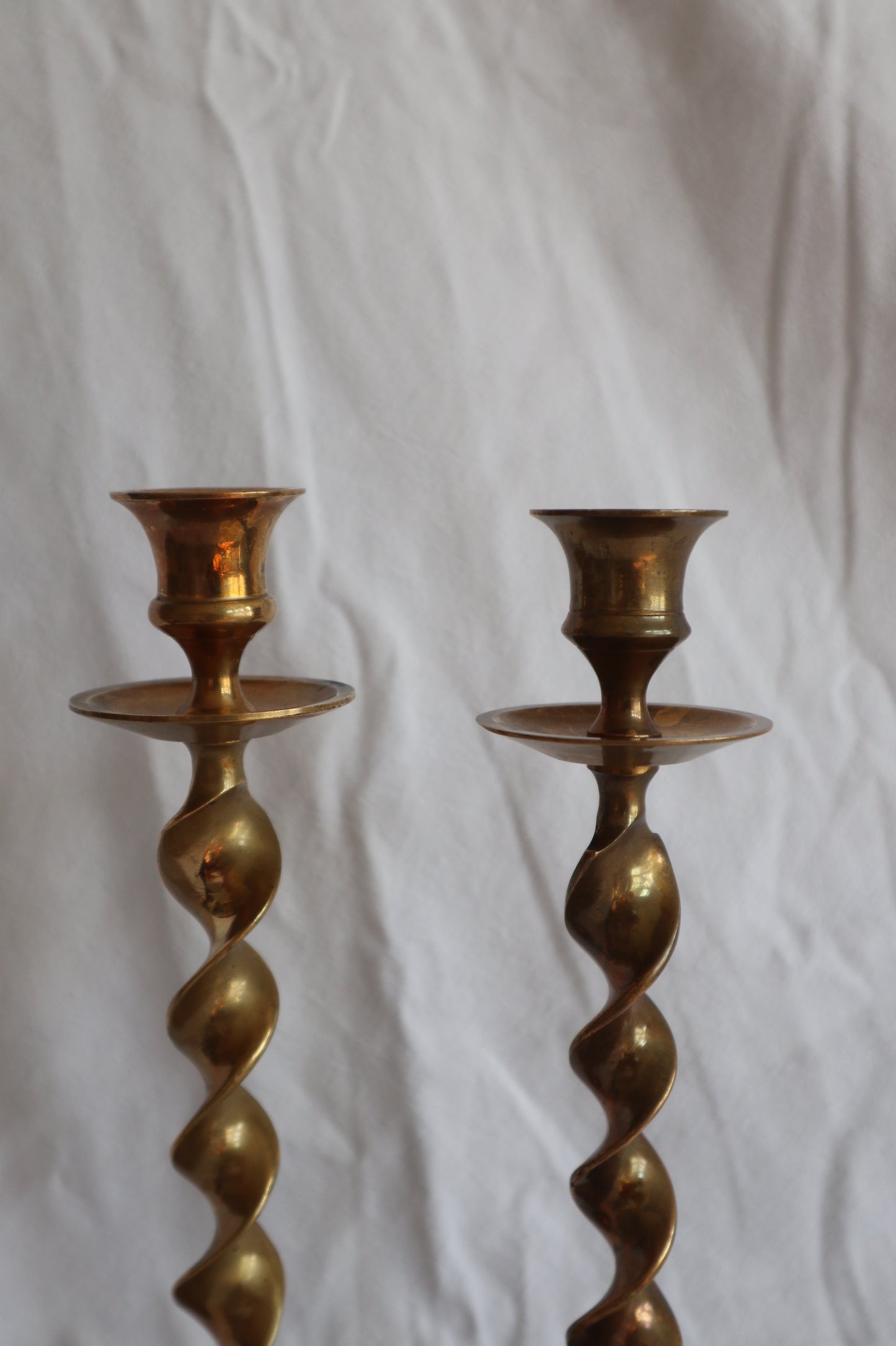 Pair of brass twisted candlestick holders