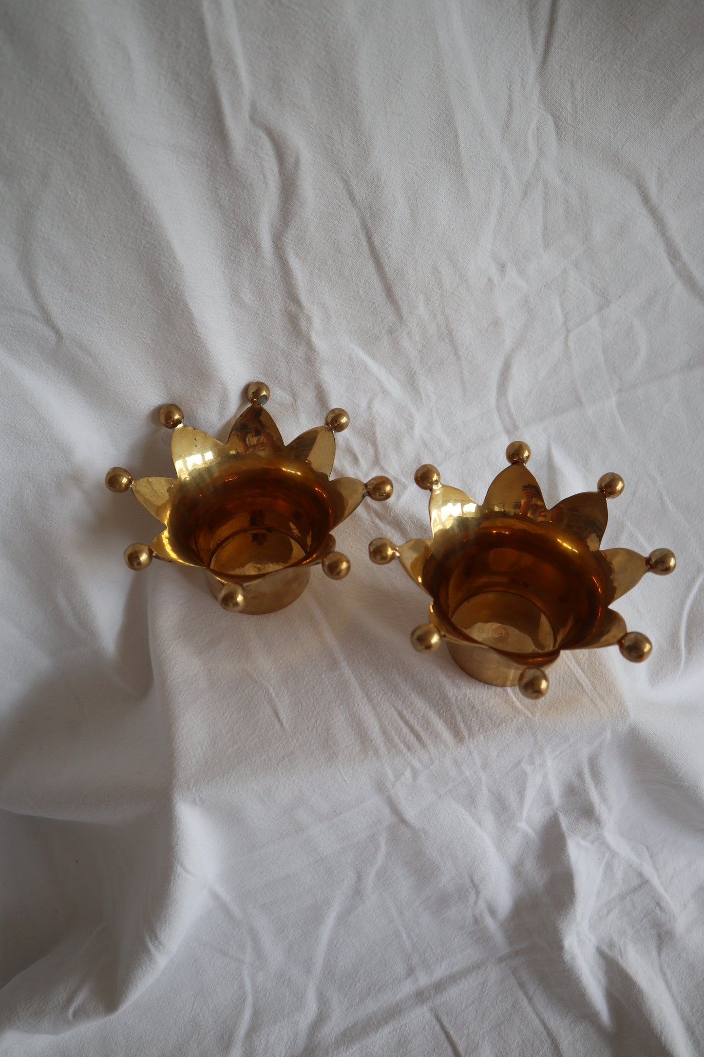 Vintage brass crown-shaped candle votives