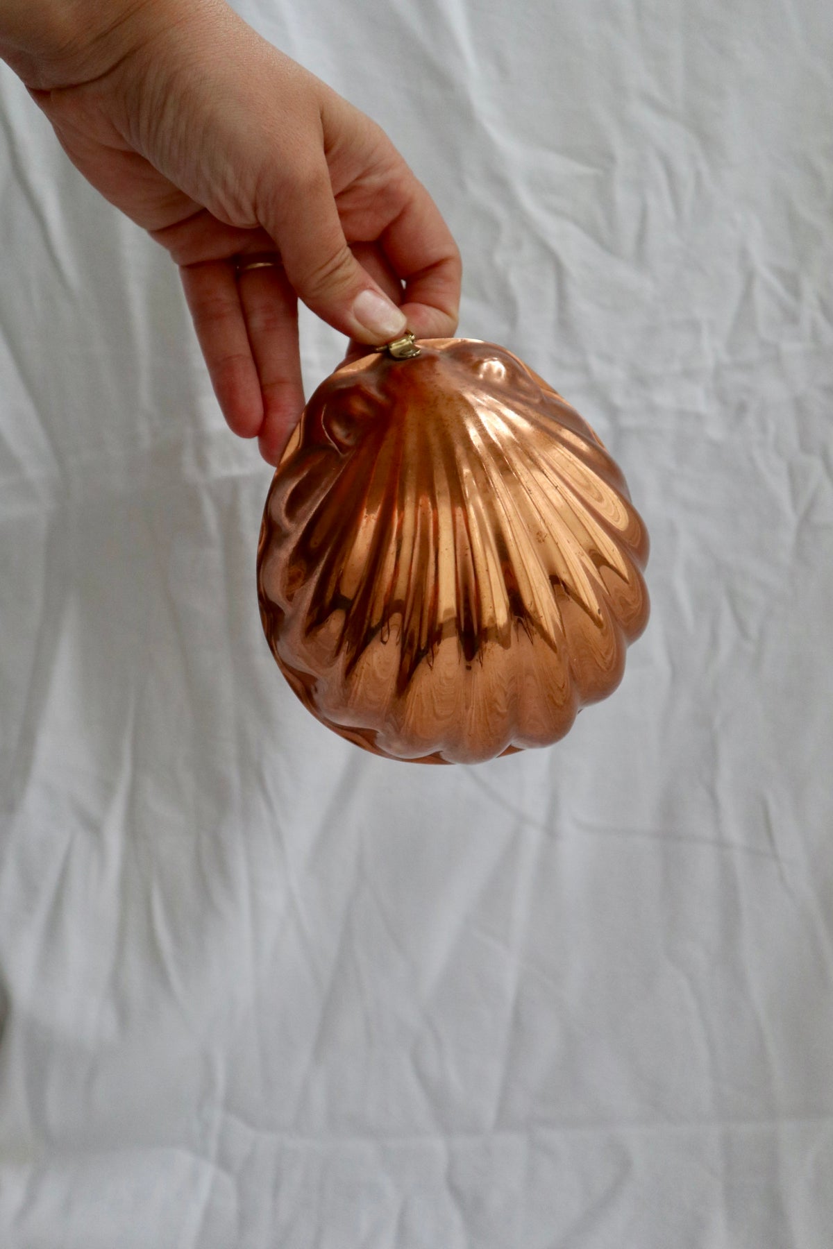 Vintage copper jelly mould, shell shaped