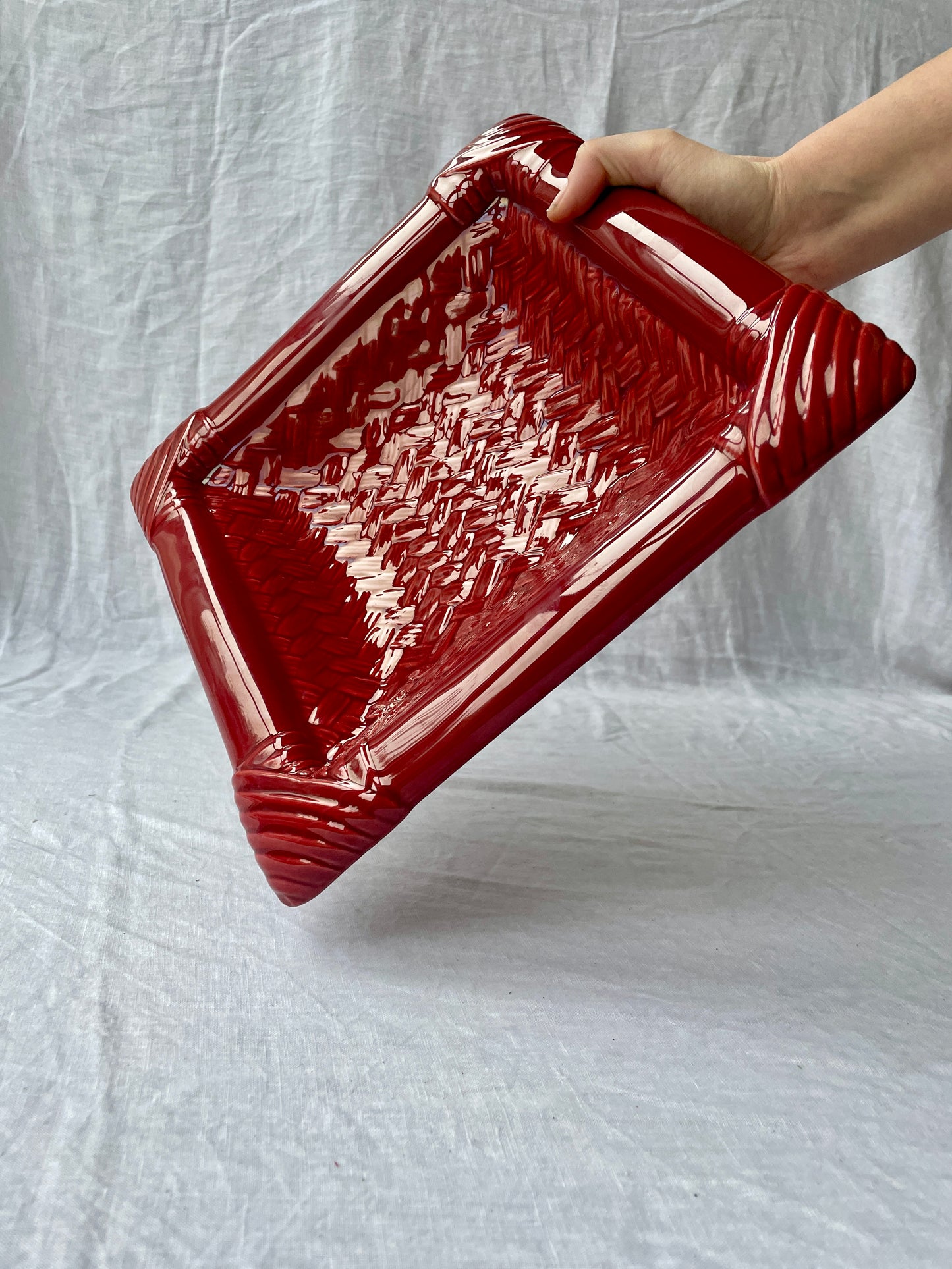 Red rattan effect platter