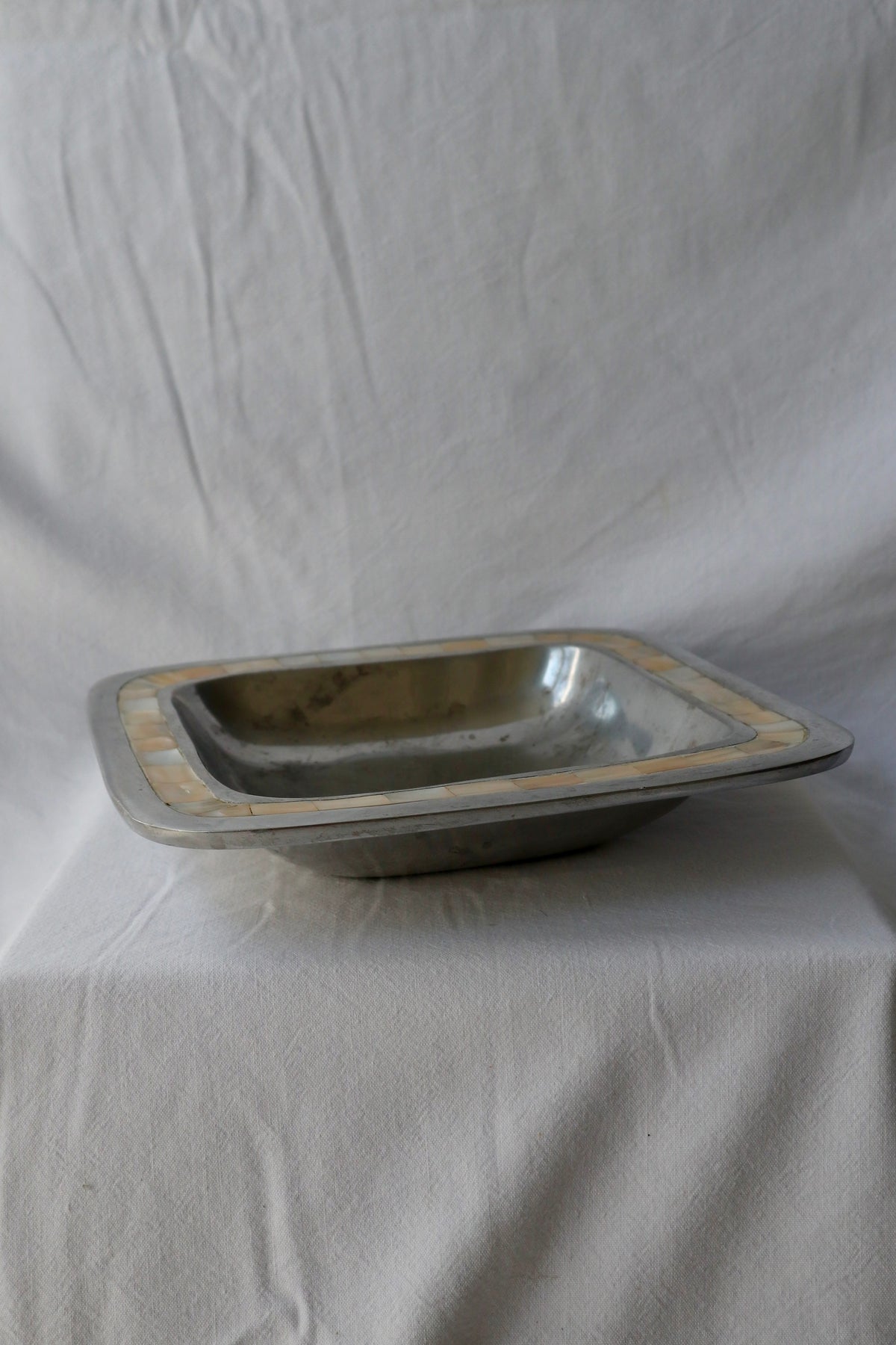 Silver-tone and capiz catch-all dish