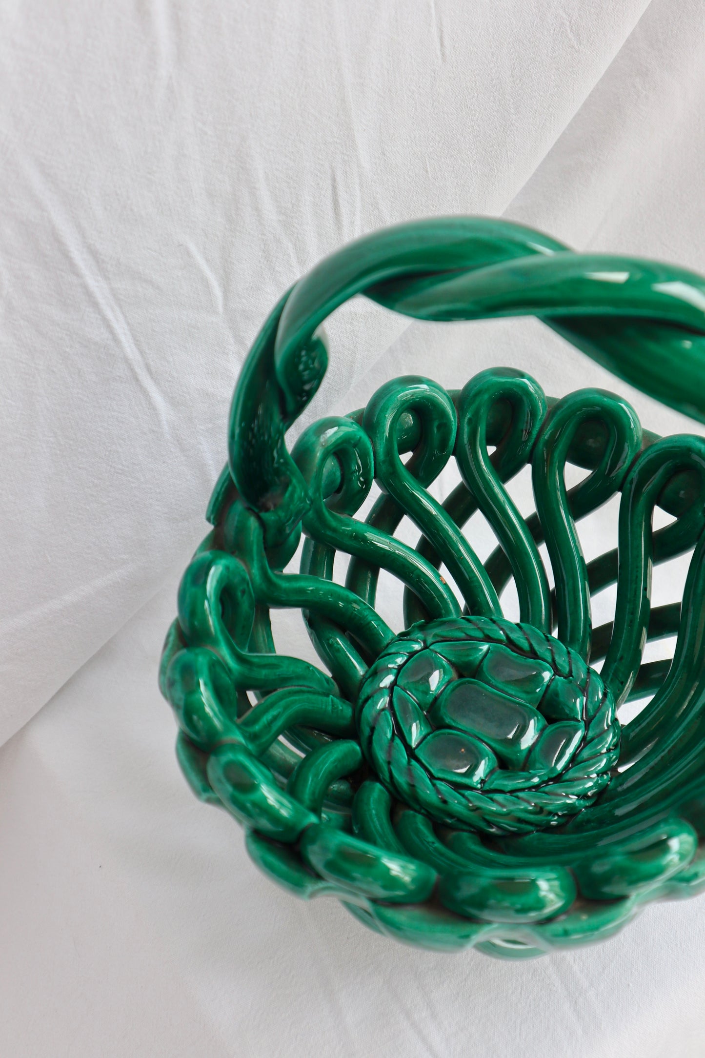 Vallauris woven ceramic emerald basket