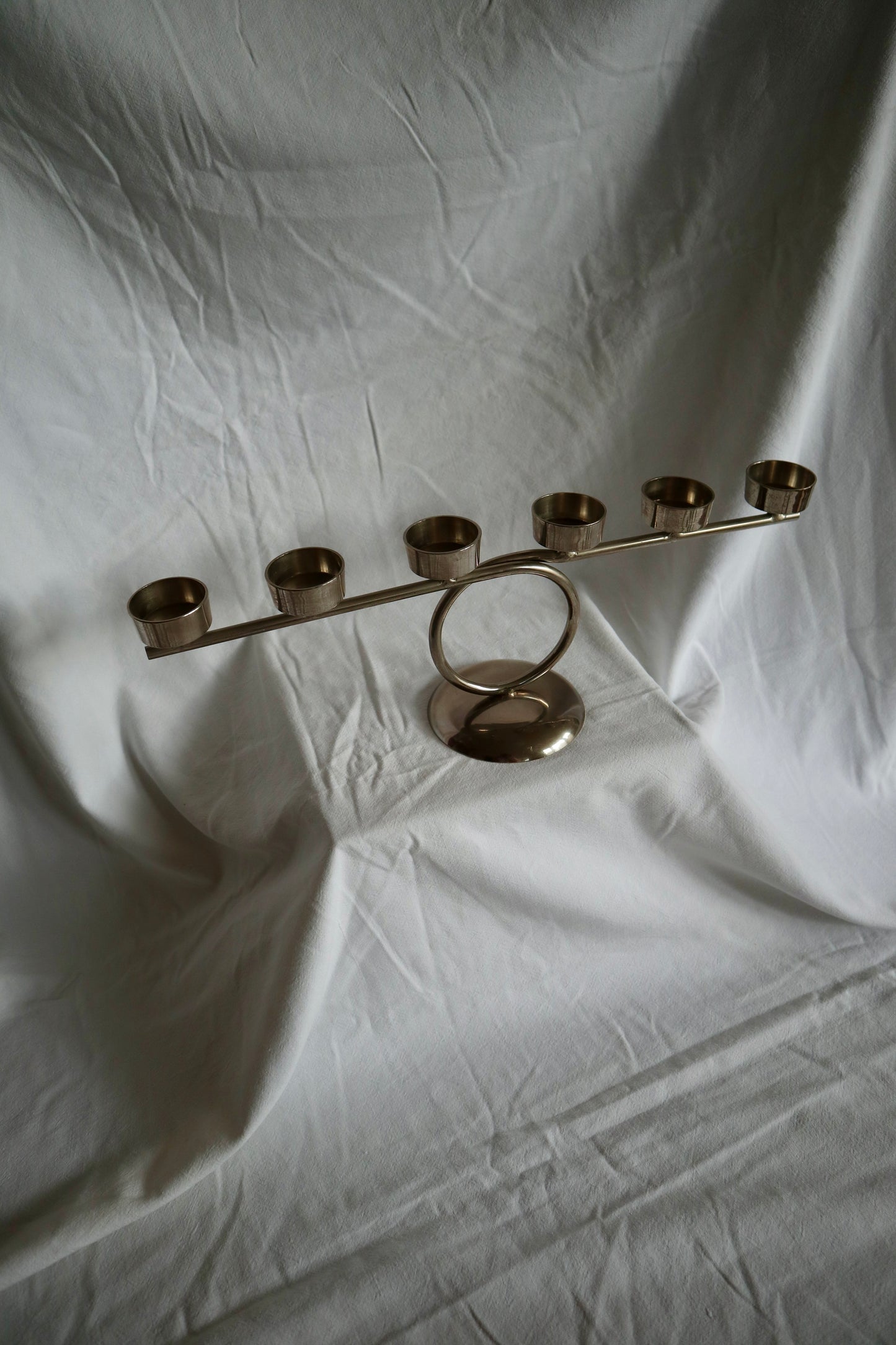 Modernist silver-tone tealight candelabra
