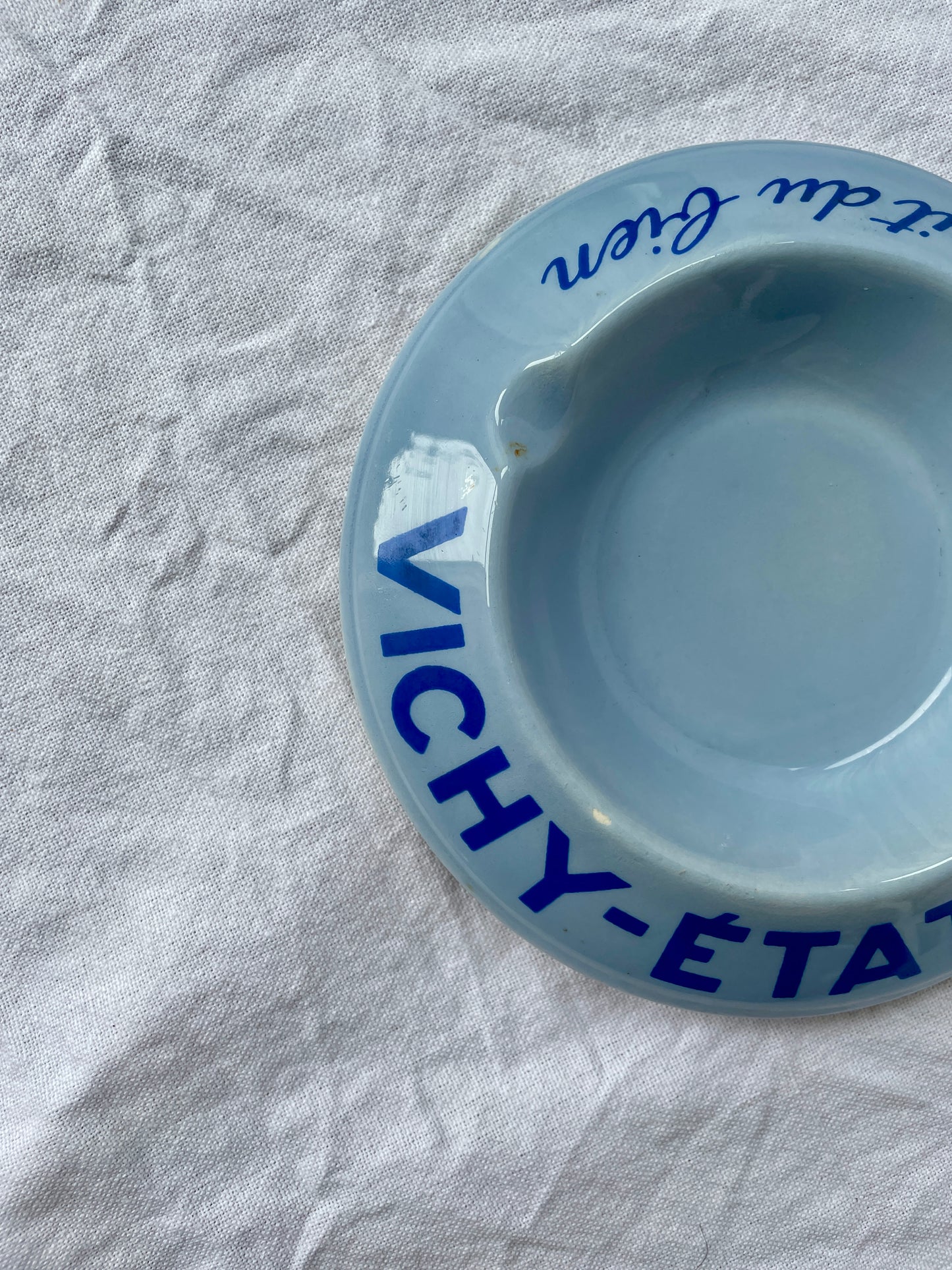 Vichy-Etat Blue Ceramic Vintage French Ashtray