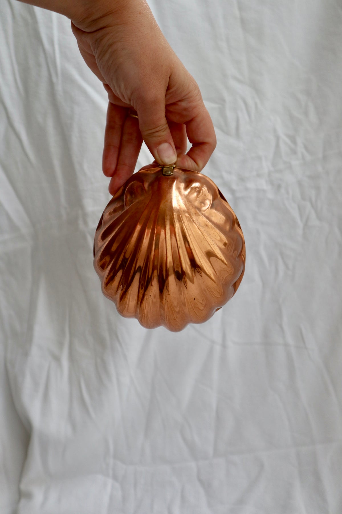 Vintage copper jelly mould, shell shaped