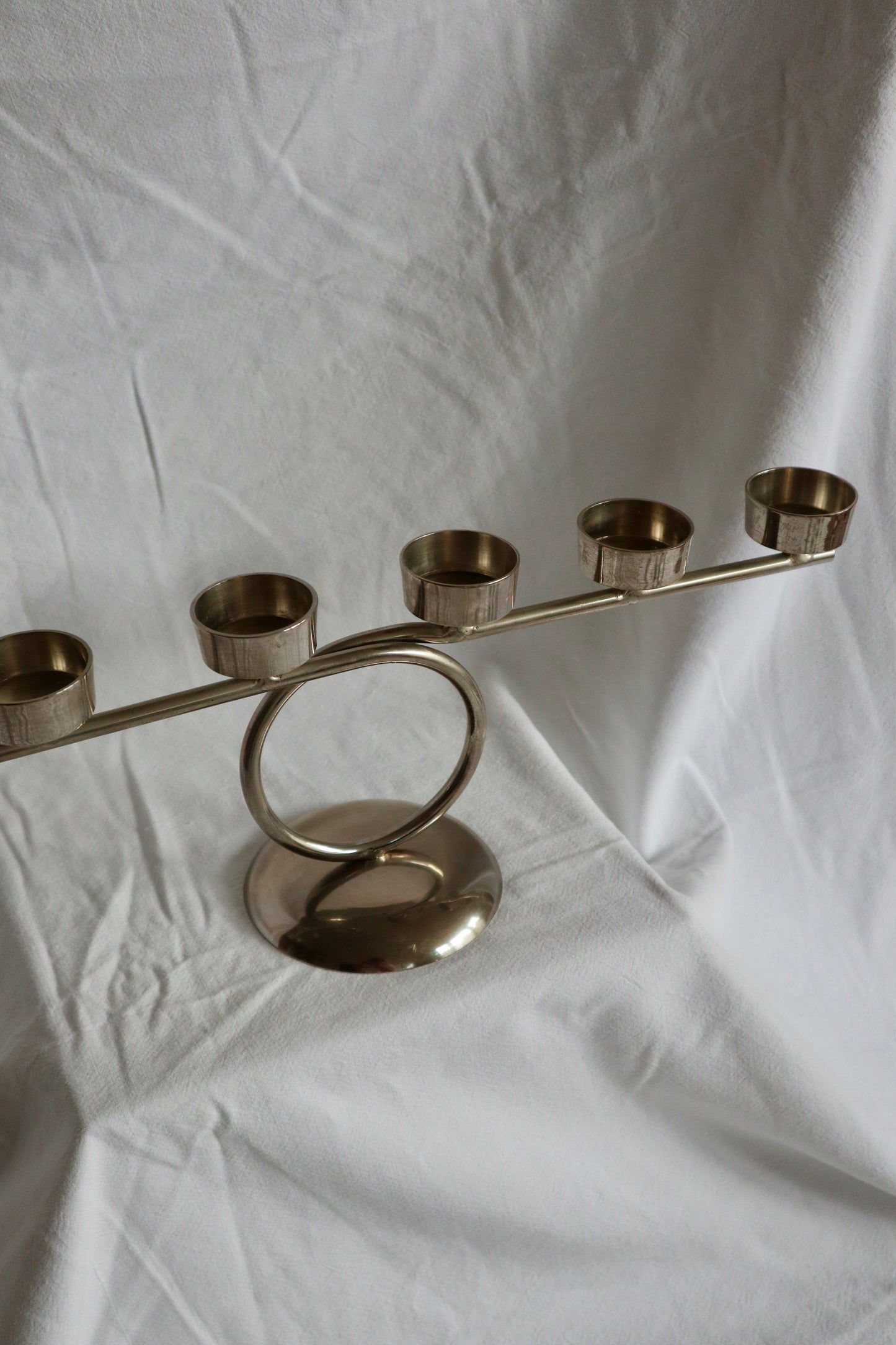 Modernist silver-tone tealight candelabra