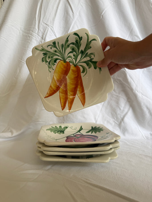 Set of handpainted vintage Italian vegetable plates
