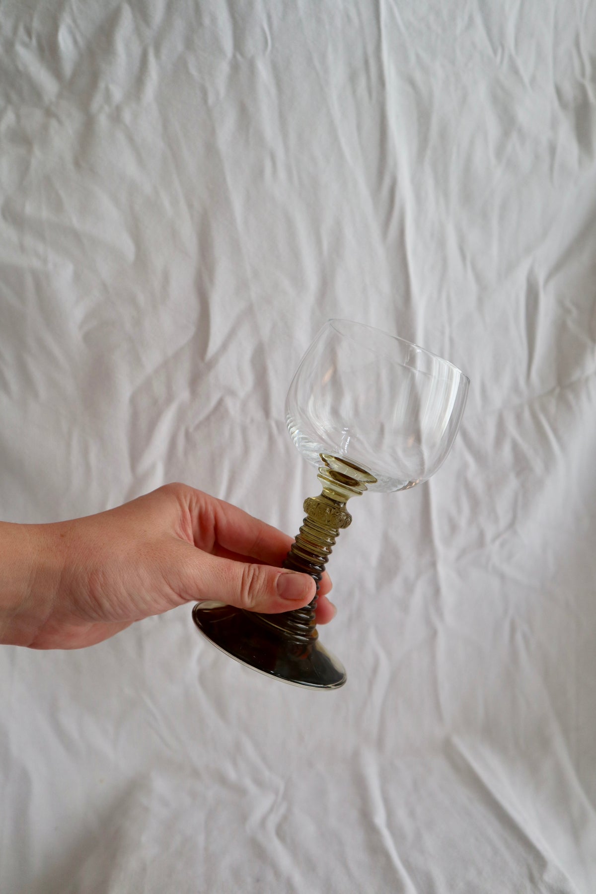 Set of four mid-century wine glasses with bobbin stems