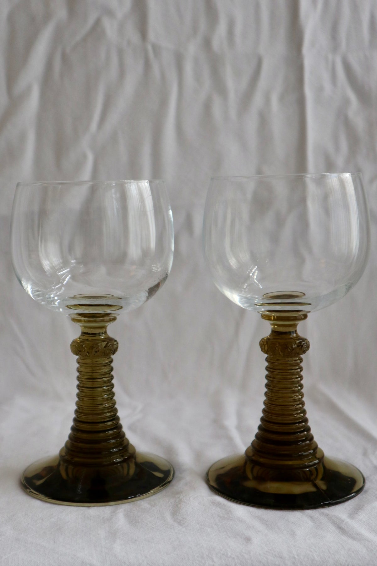 Set of four mid-century wine glasses with bobbin stems